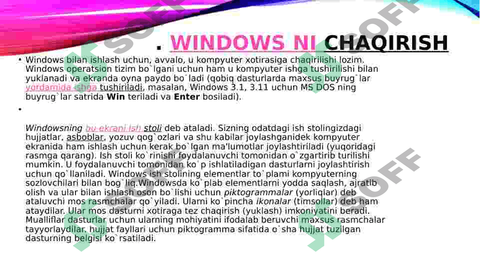 Mavzu: Windows operatsion tizimi haqida 8