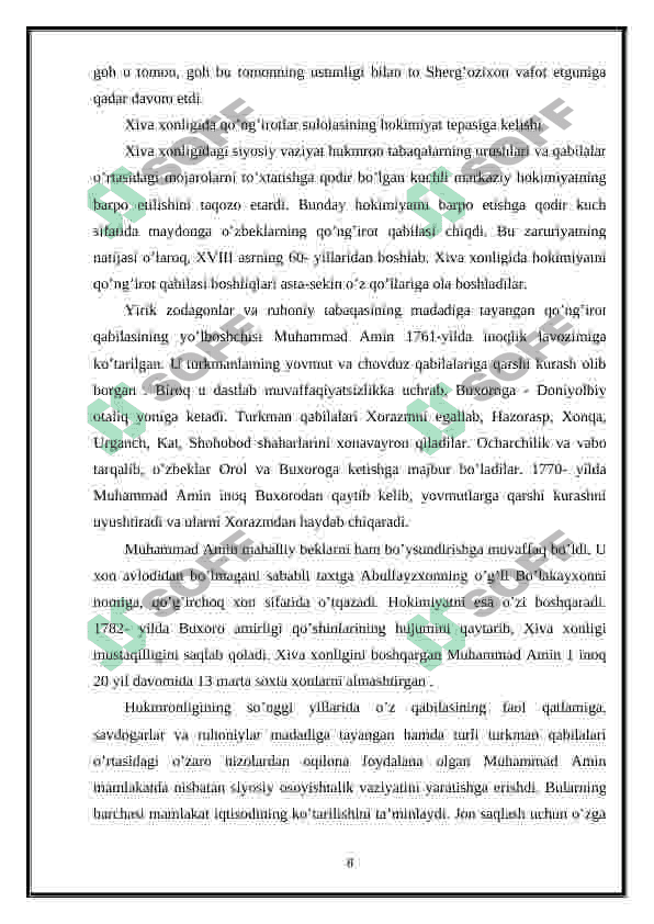 Xiva xonligini davrida siyosiy, iqtisodiy va madaniy hayot. 8
