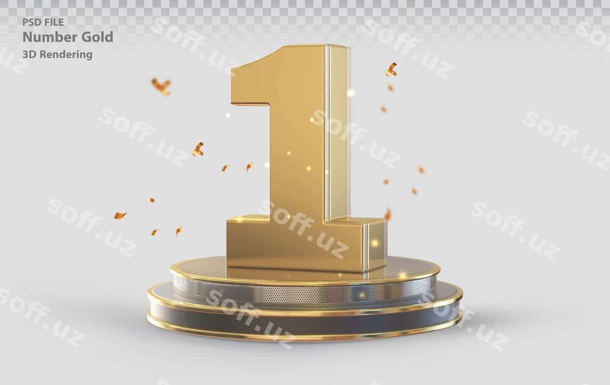3D shohsupa bilan 1-raqamli oltin medal | Number 1 gold with podium 3d 1