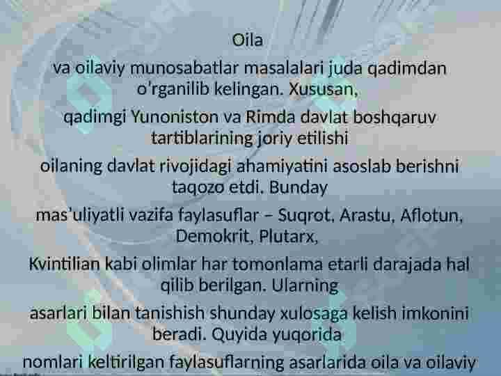 CHET ELLARDA OILA PEDAGOGIKASI  FANINING RIVOJLANISh TARIXI 5