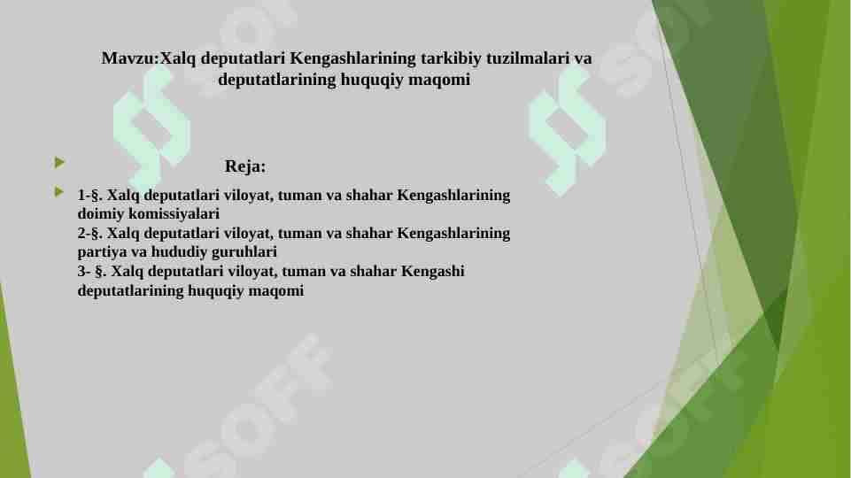 Xalq deputatlari Kengashlarining tarkibiy tuzilmalari vadeputatlarining huquqiy maqomi 1