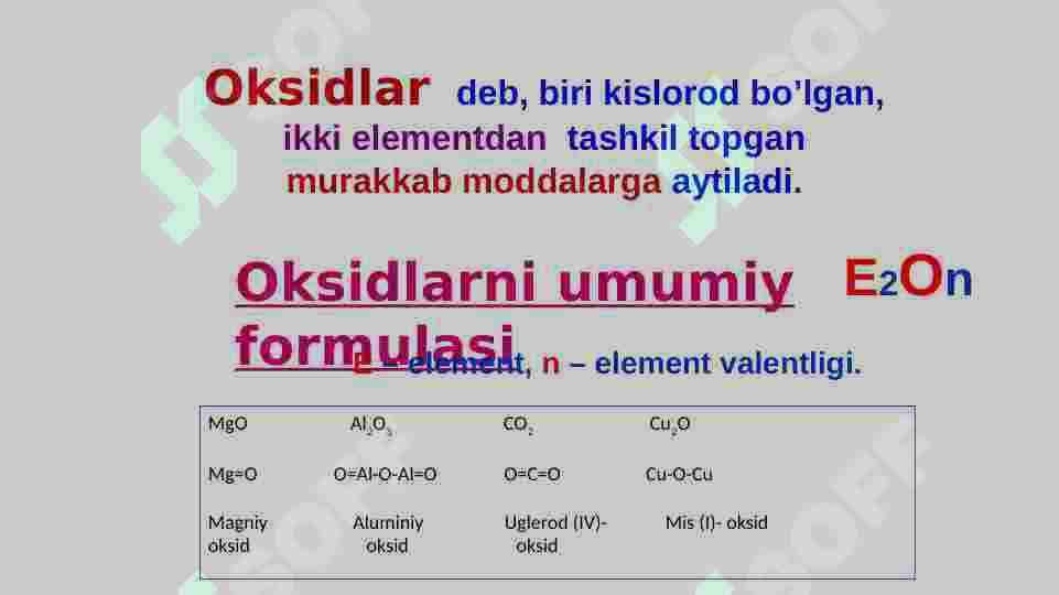 Oksidlar.Oksidlarning nomlanishi. 2