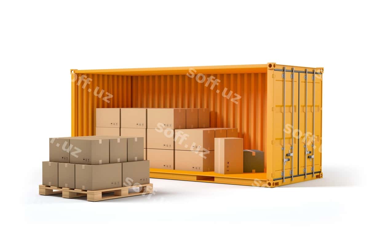 Ochiq yuk konteyneri karton qutilar bilan | Open cargo container with cardboard boxes 1