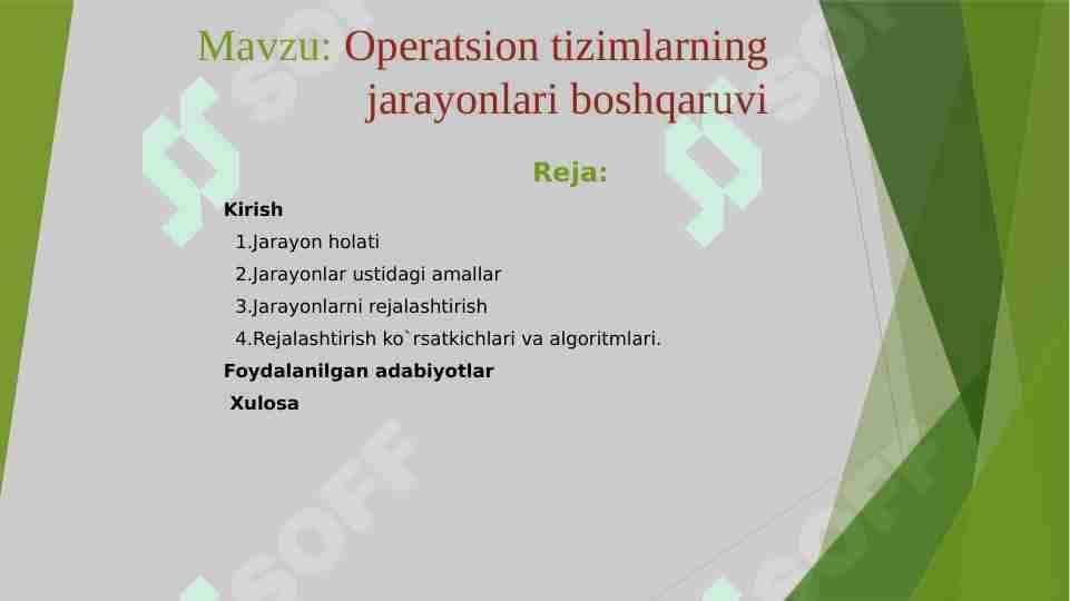 Operatsion tizimlarning jarayonlari boshqaruvi 1