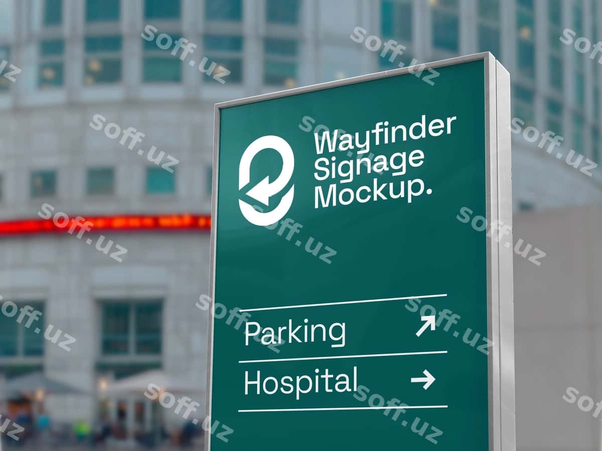 Ochiq havoda yoʻl topuvchi belgisi maketi | Outdoor wayfinder signage mockup 1