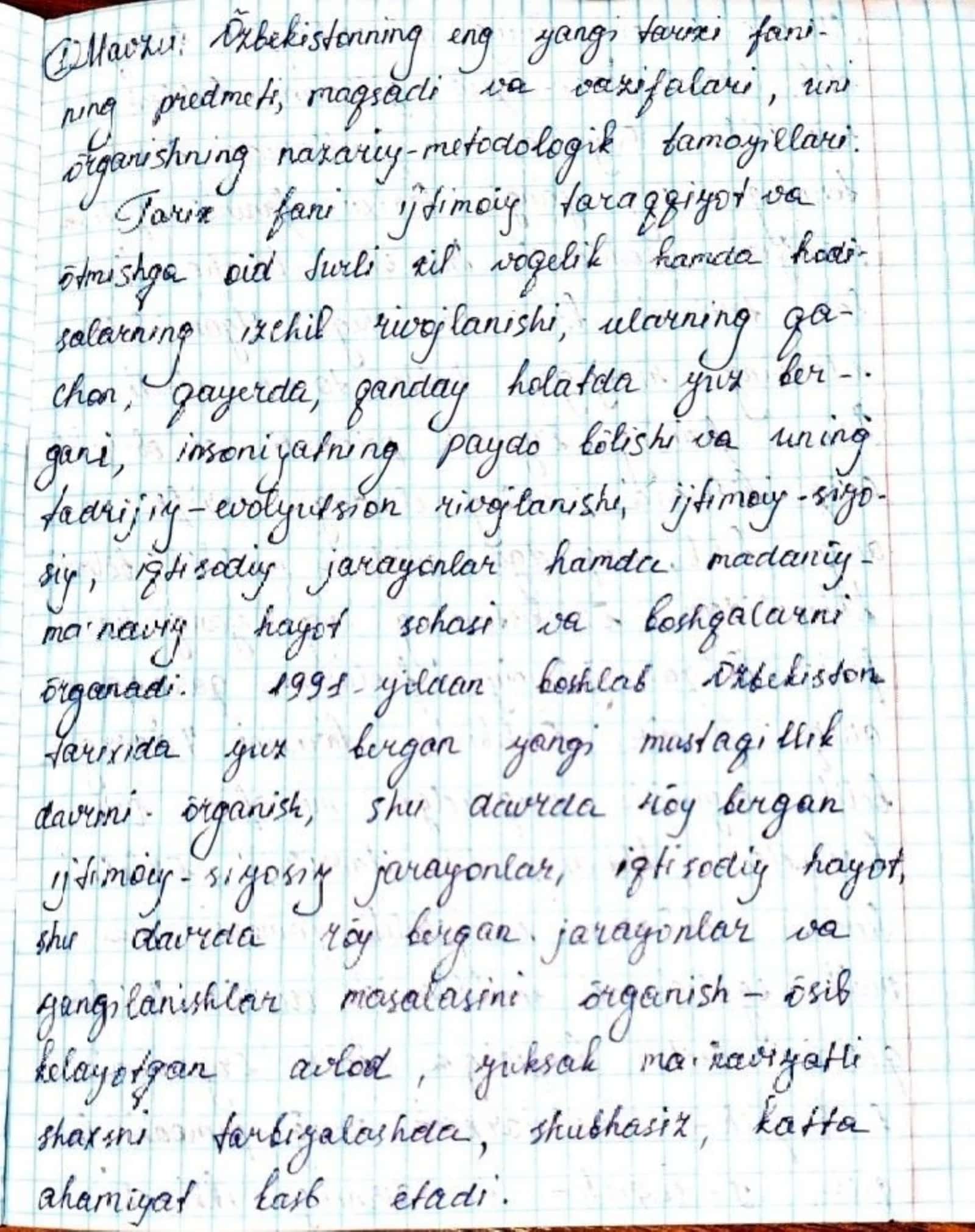 O'zbekistonning eng yangi tarix fanining predmeti, maqsadi va vazifalari 1