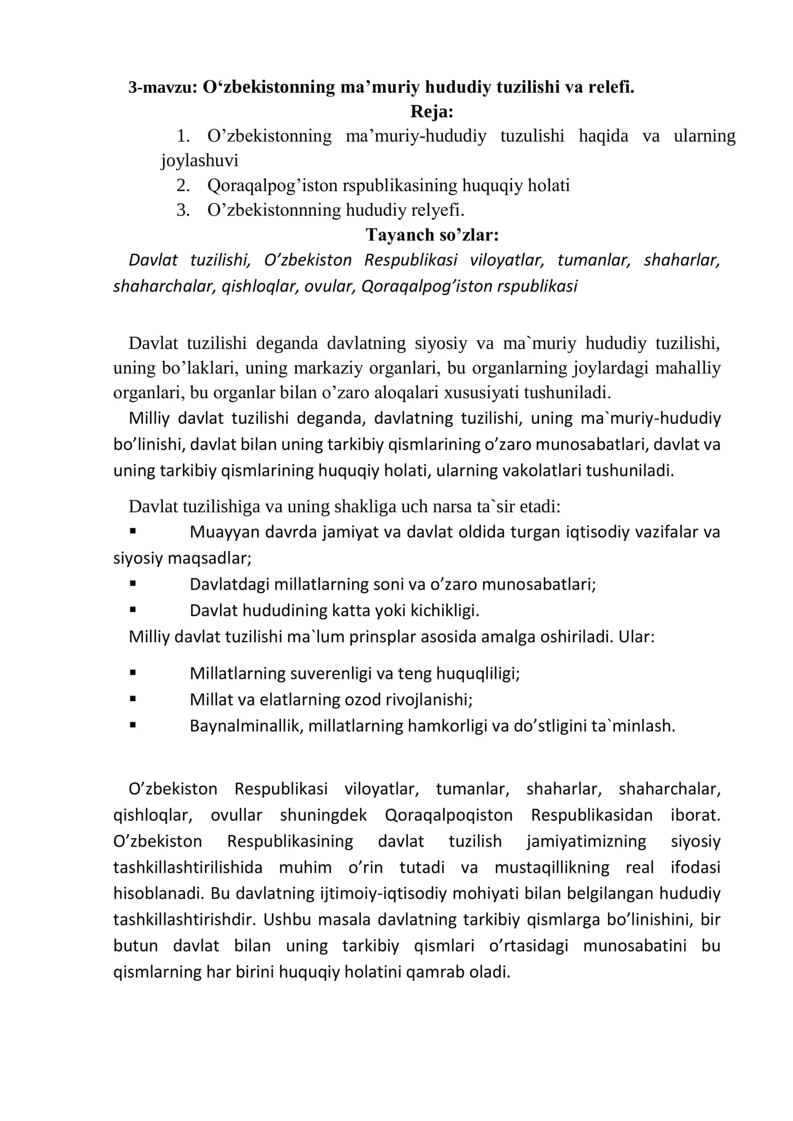 O‘zbekistonning ma’muriy hududiy tuzilishi va relefi 1