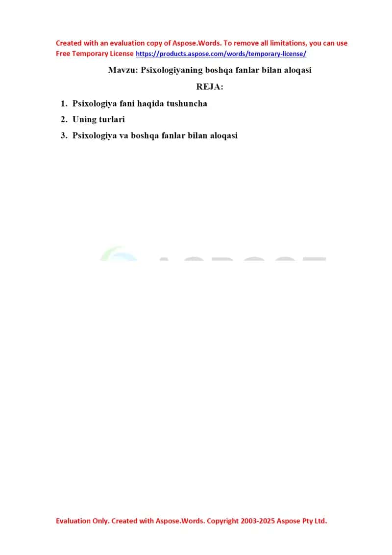 Psixologiyaning boshqa fanlar bilan aloqasi 1