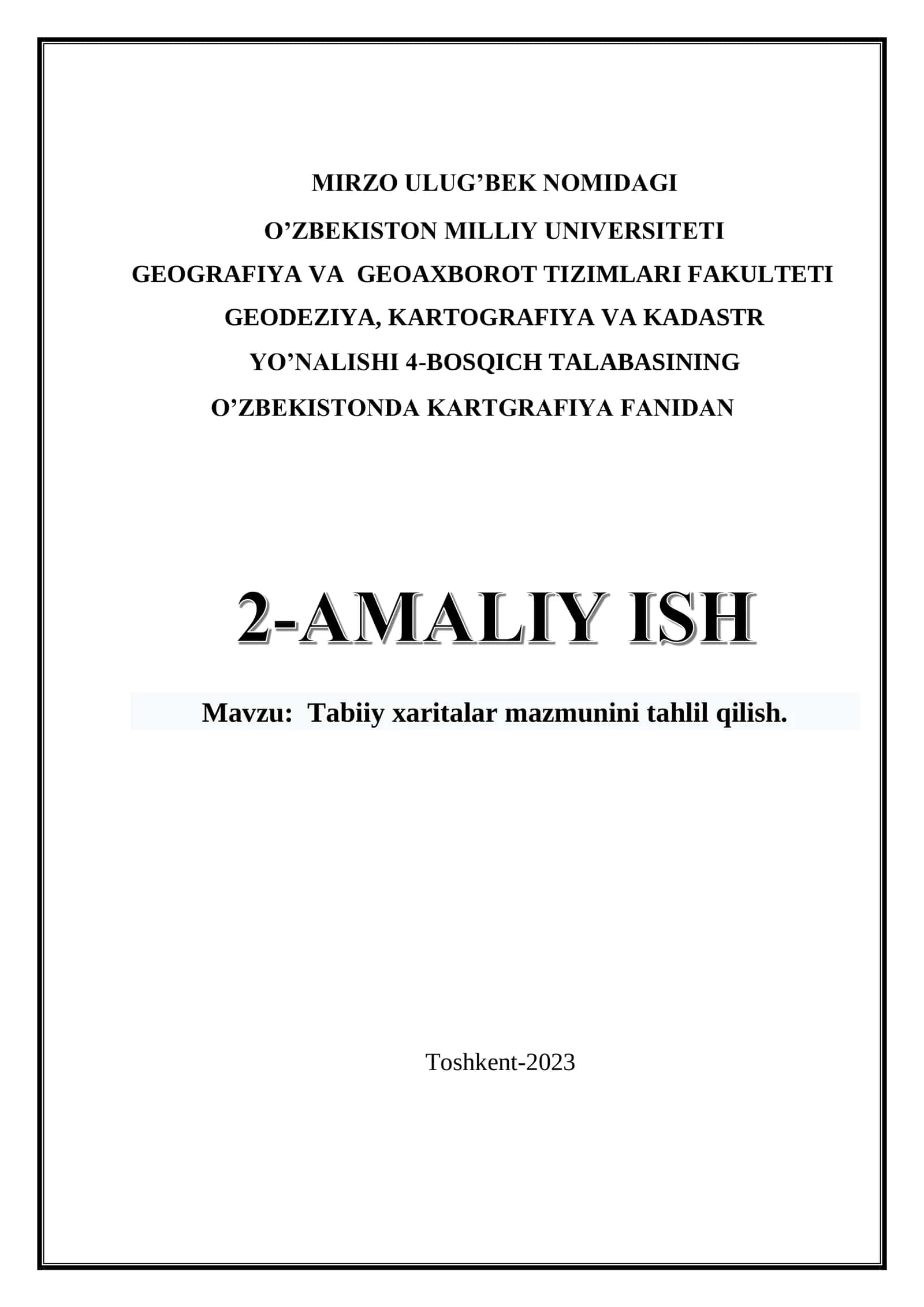 Tabiiy xaritalar mazmunini tahlil qilish. 1