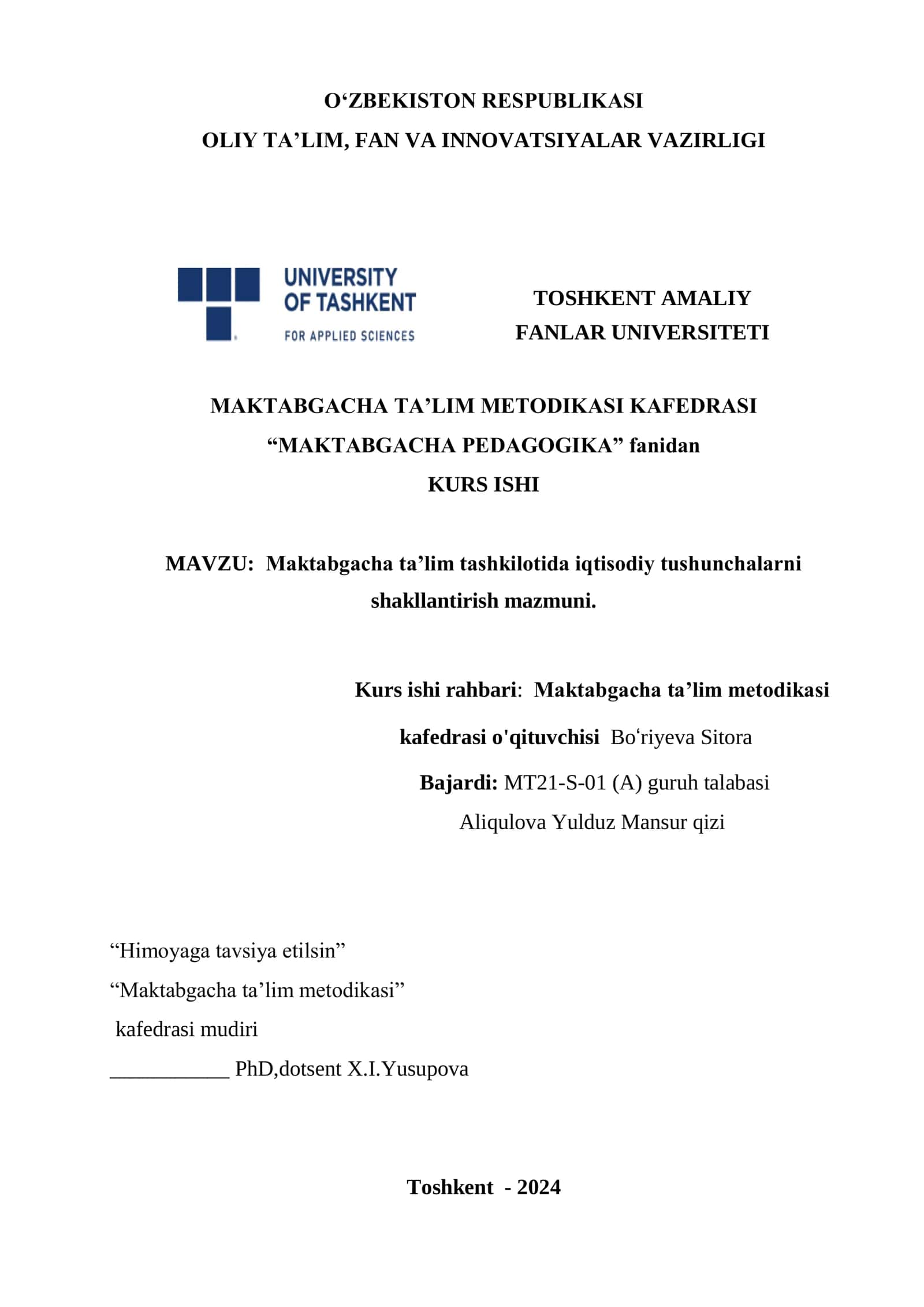 Maktabgacha ta‟lim tashkilotida iqtisodiy tushunchalarni shakllantirish mazmuni 1
