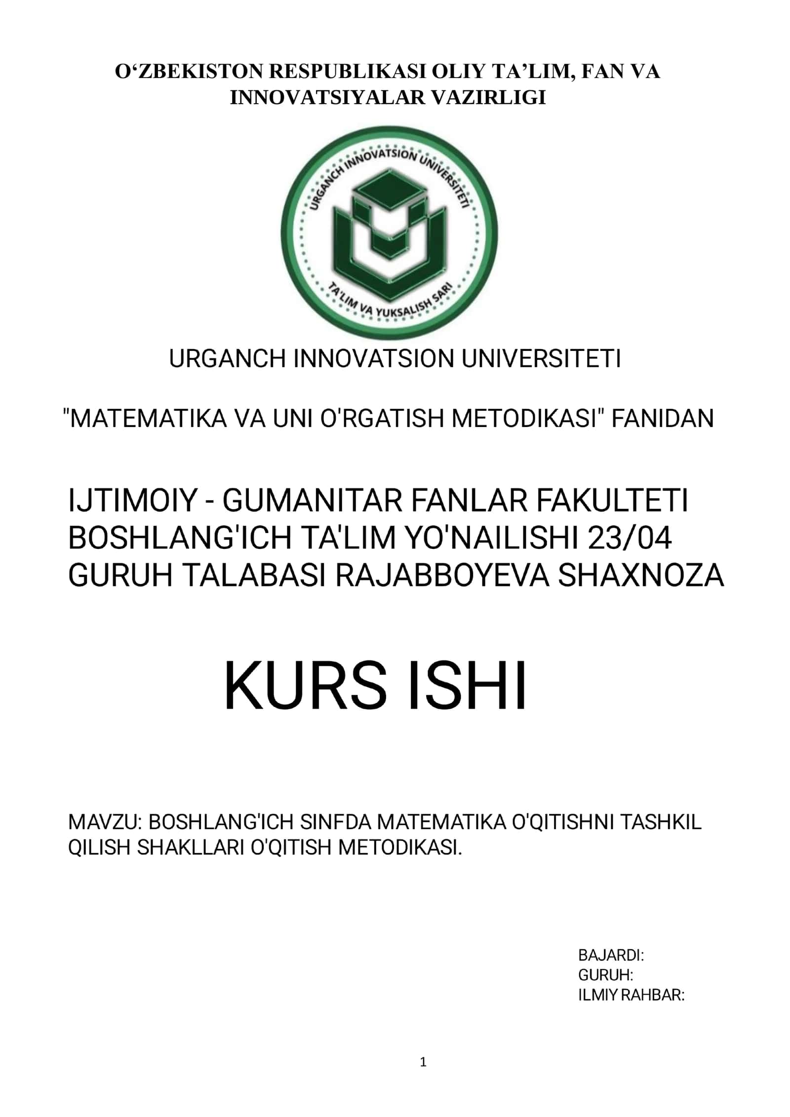BOSHLANGʻICH SINF O‘QUVCHILARINING YOSH XUSUSIYATLARI VA MATEMATIK TAYYORLIK HOLATI 1