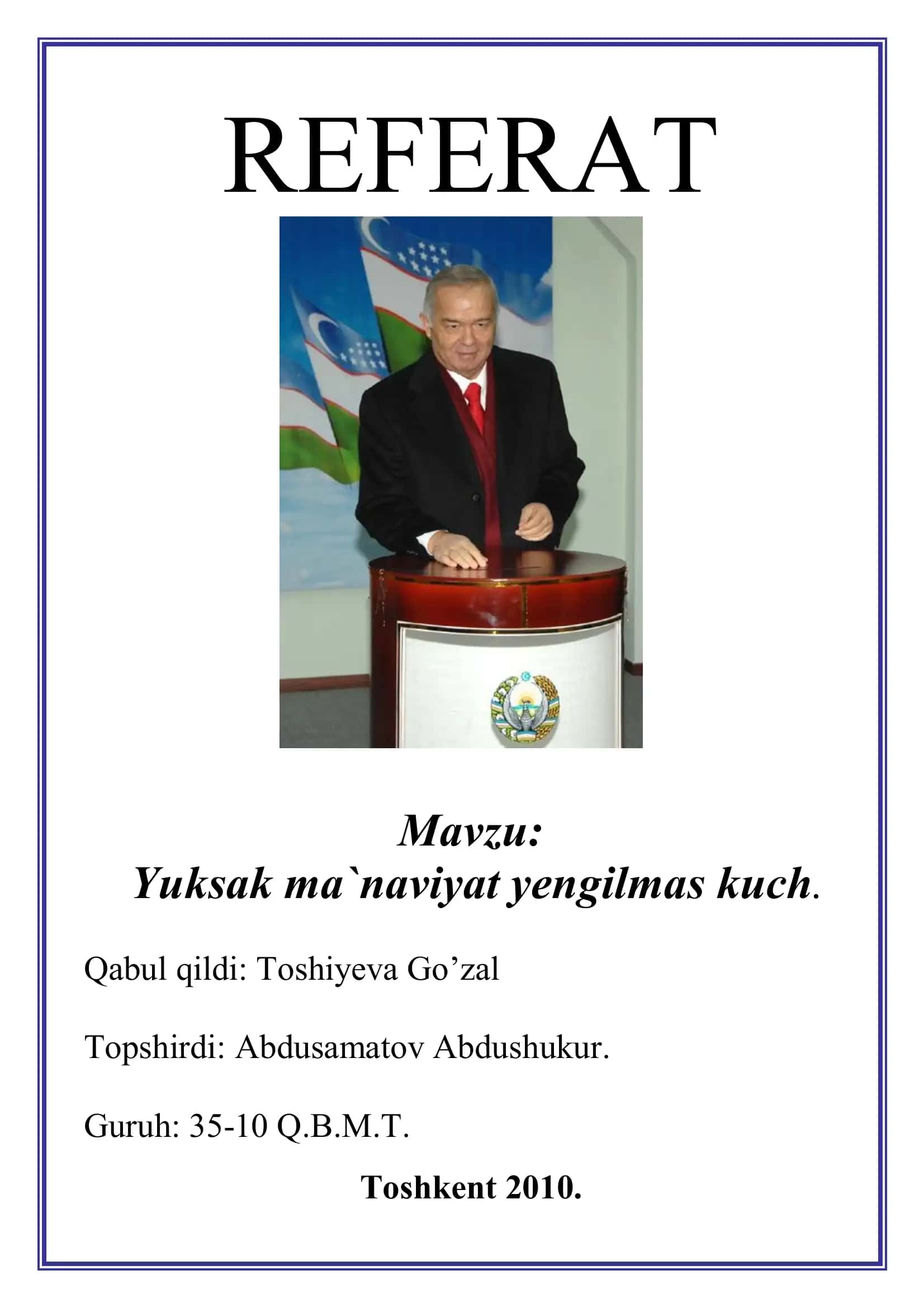 Yuksak ma`naviyat yengilmas kuch REFERAT 1