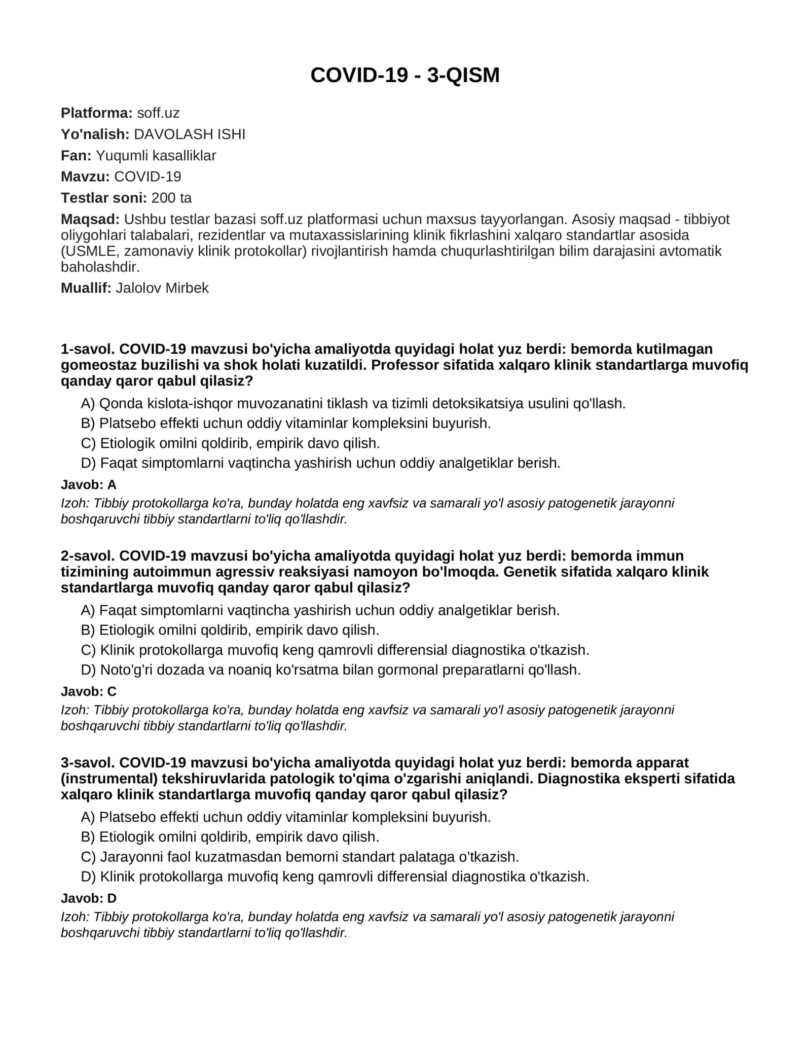 COVID-19 - 3-QISM 1