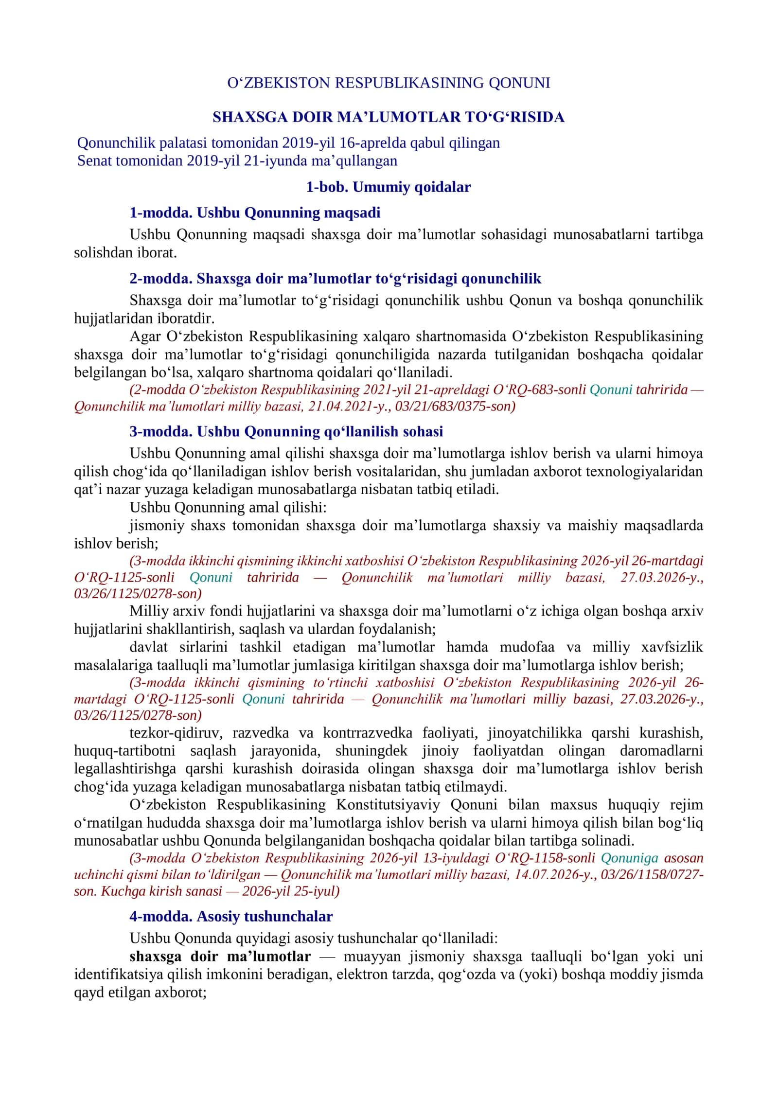 Oʻzbekiston Respublikasining Qonuni 1
