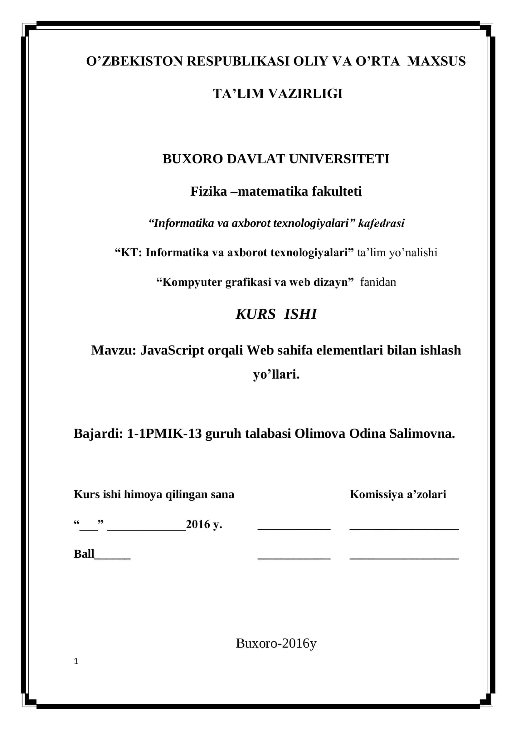 JavaScript orqali Web sahifa elementlari bilan ishlash yo’llari 1