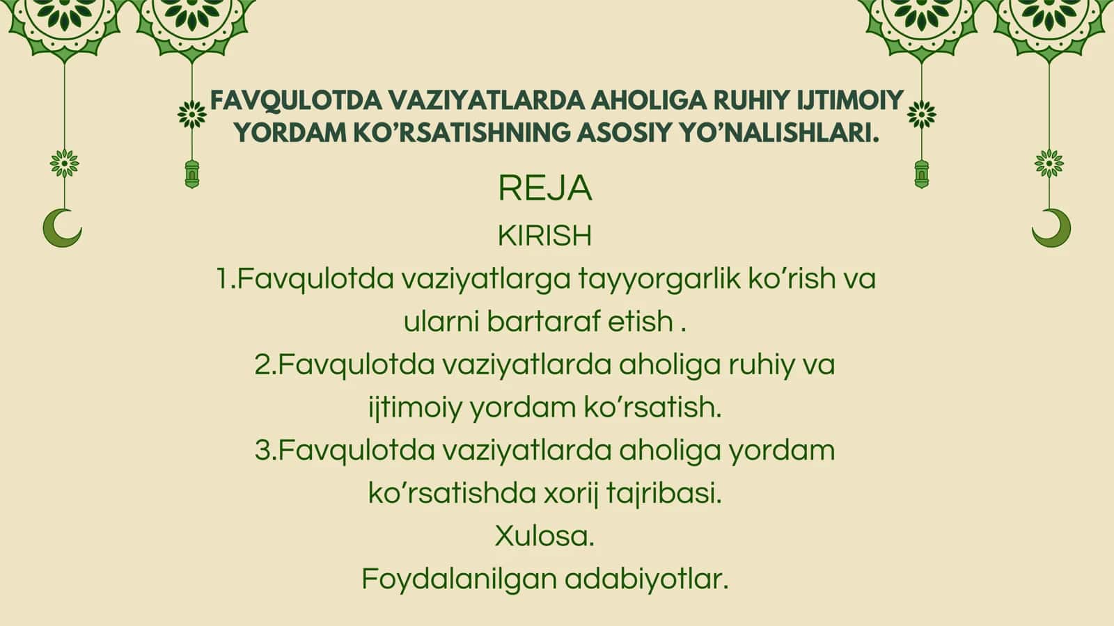 FAVQULOTDA VAZIYATLARDA AHOLIGA RUHIY IJTIMOIY YORDAM KO’RSATISHNING ASOSIY YO’NALISHLARI. 1
