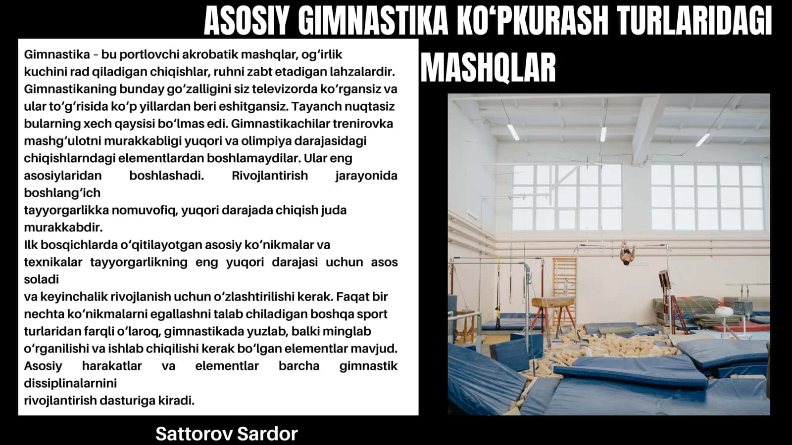 ASOSIY GIMNASTIKA KO‘PKURASH TURLARIDAGI MASHQLAR 1