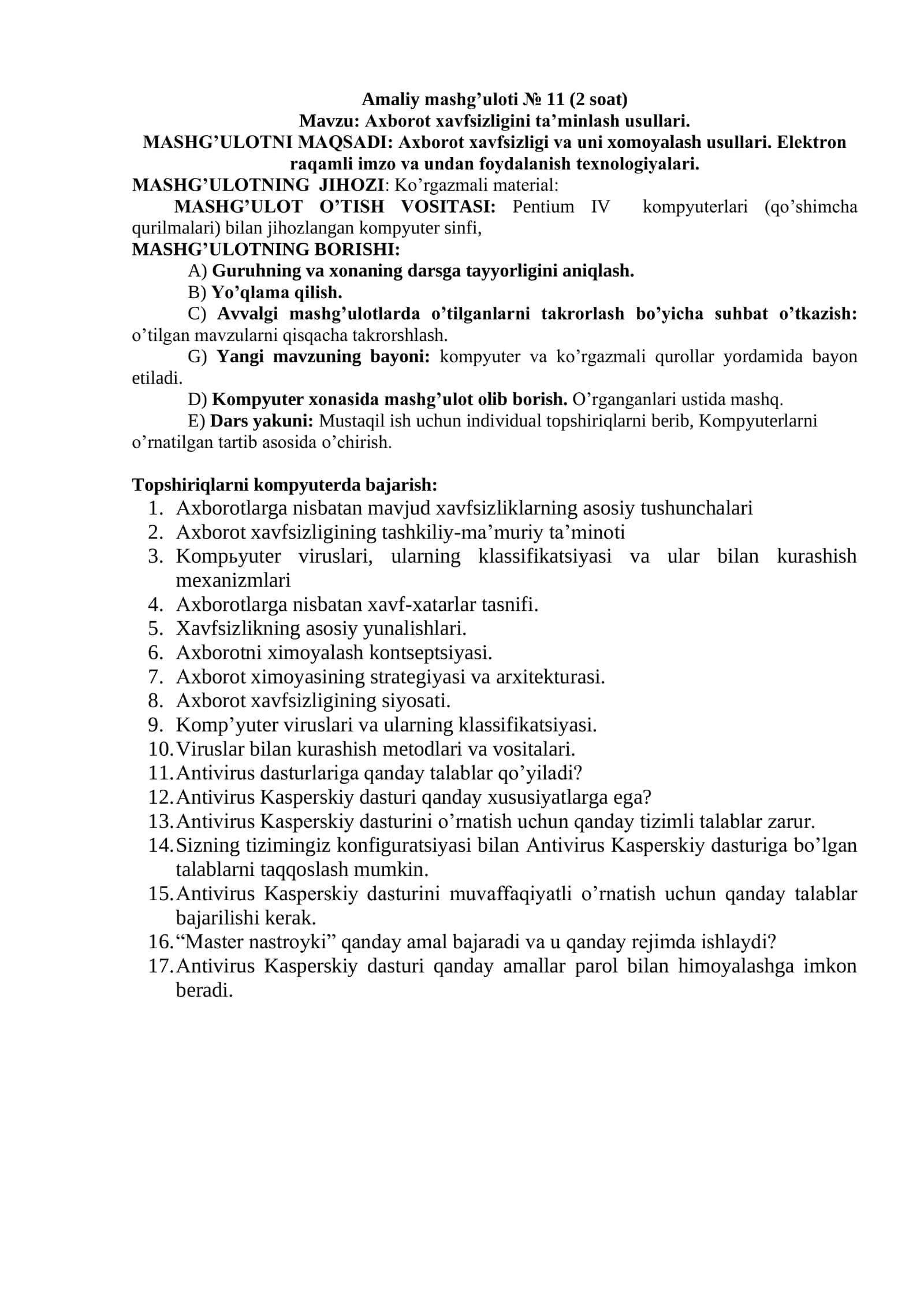 Axborot xavfsizligini ta’minlash usullari 1