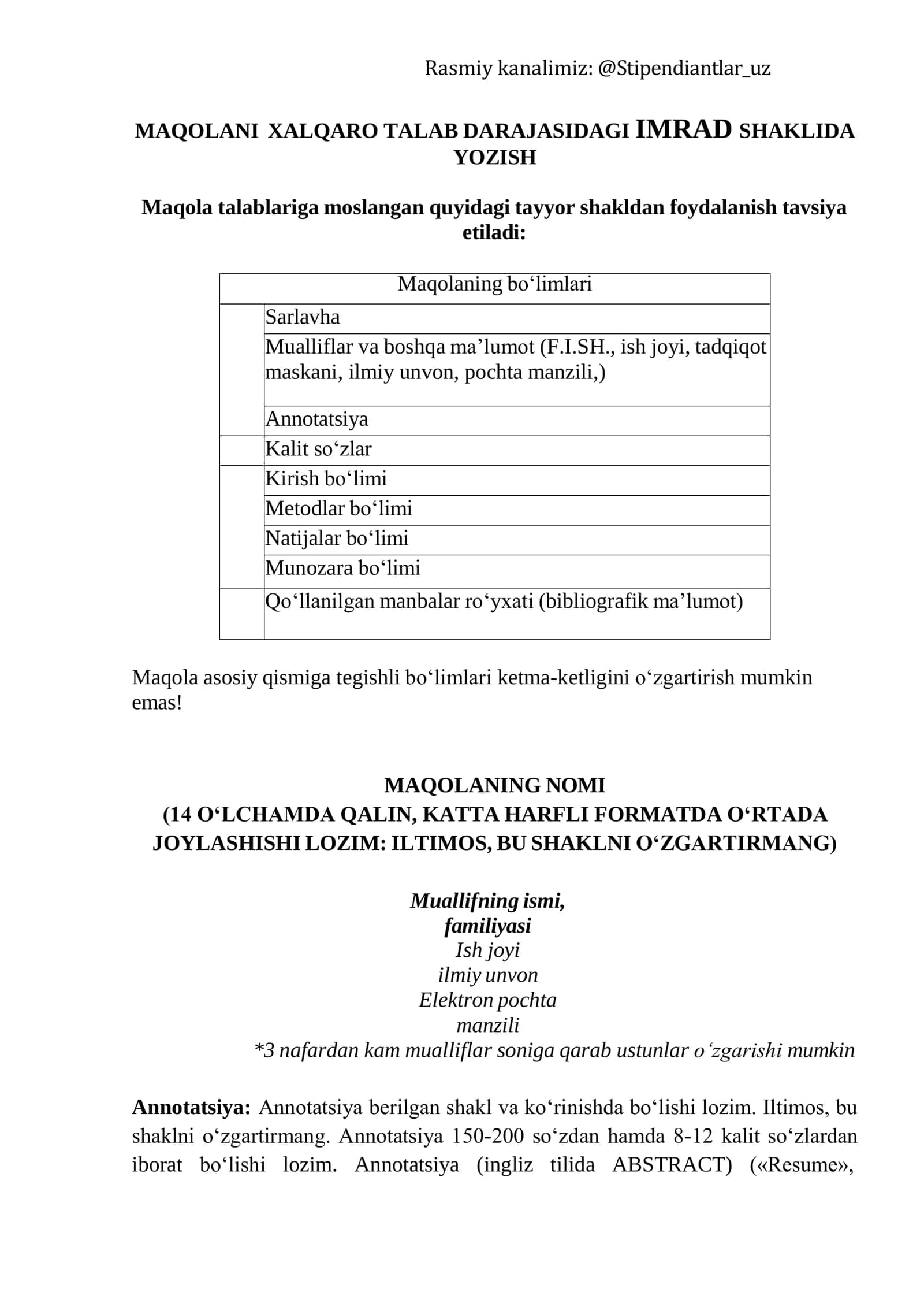 Maqola Talablariga Tayyorlik Shakli 1