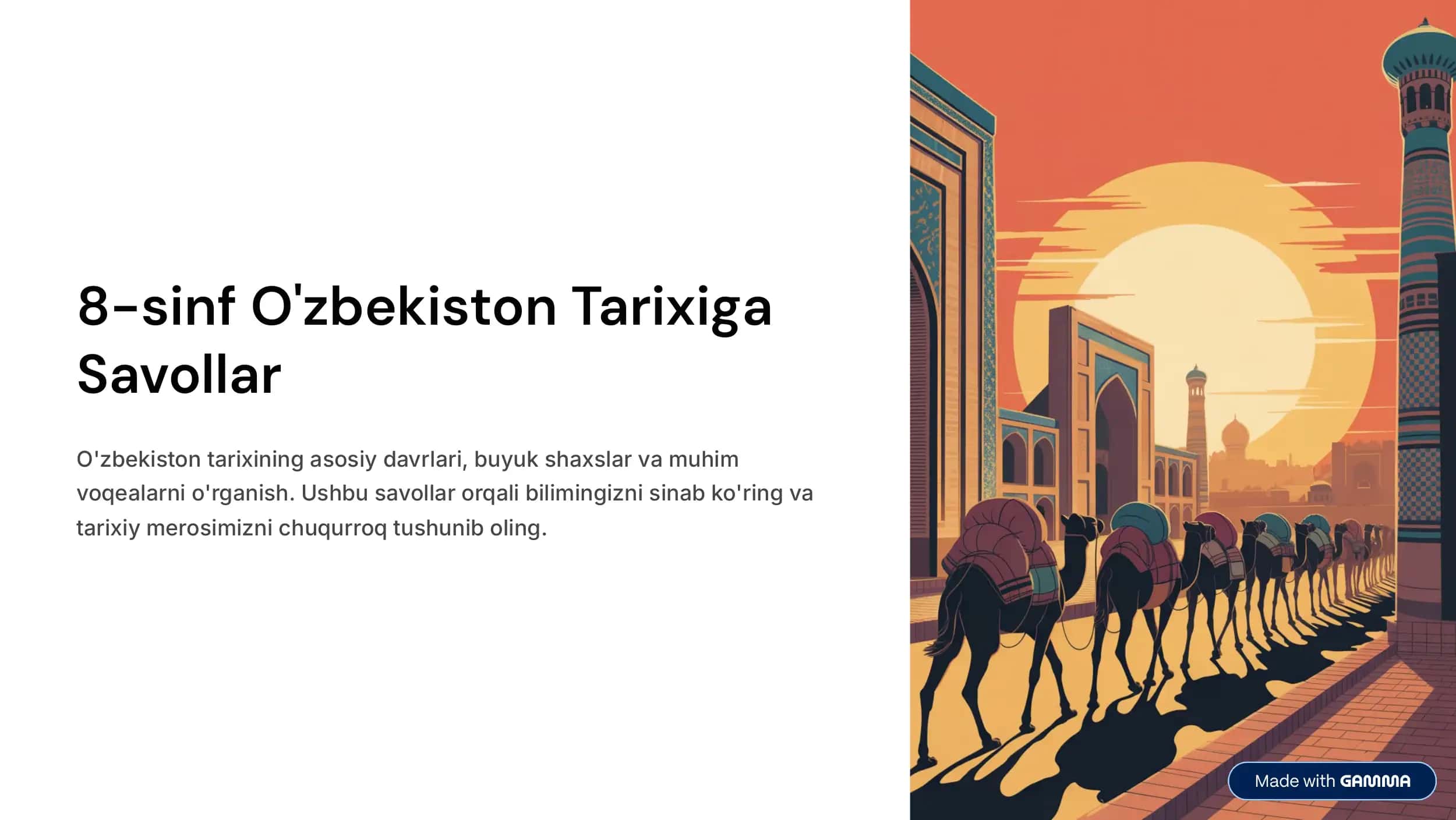 O'zbekiston Tarixiga Savollar 1