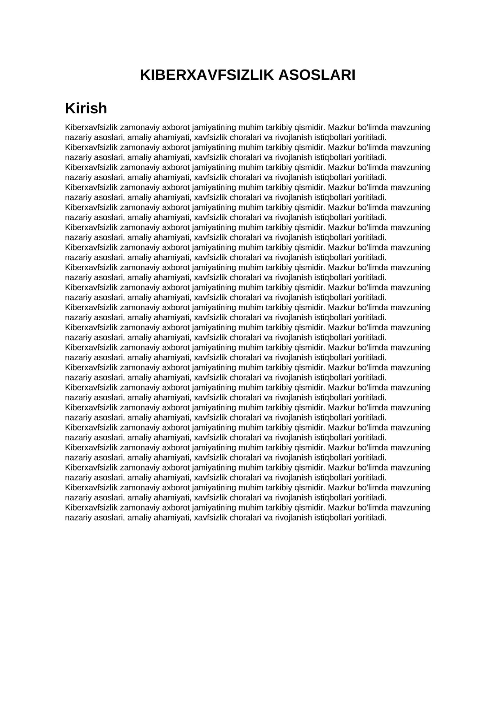 KIBERXAVFSIZLIK ASOSLARI 1