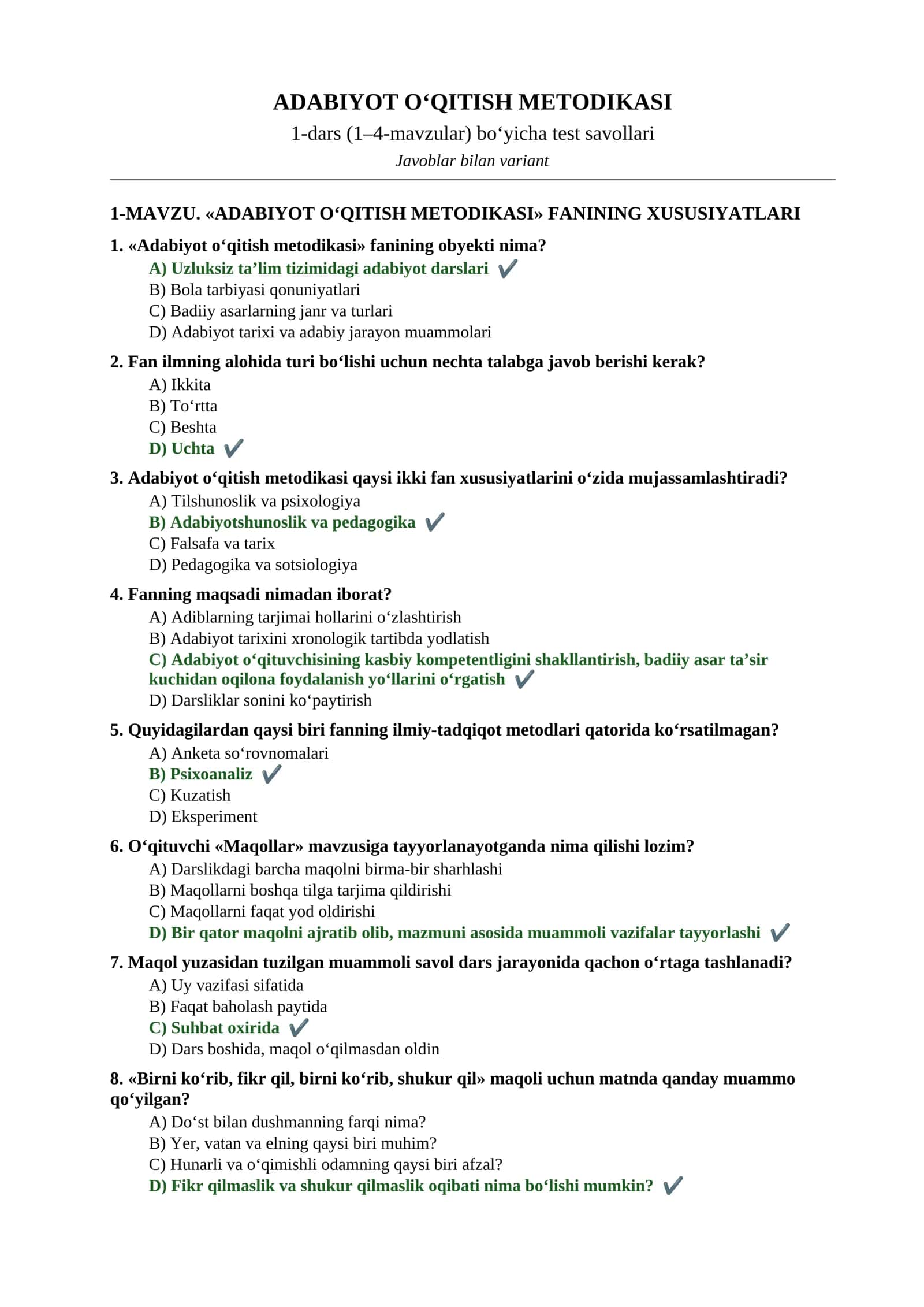 [ADABIYOT OʻQITISH METODIKASI] 1