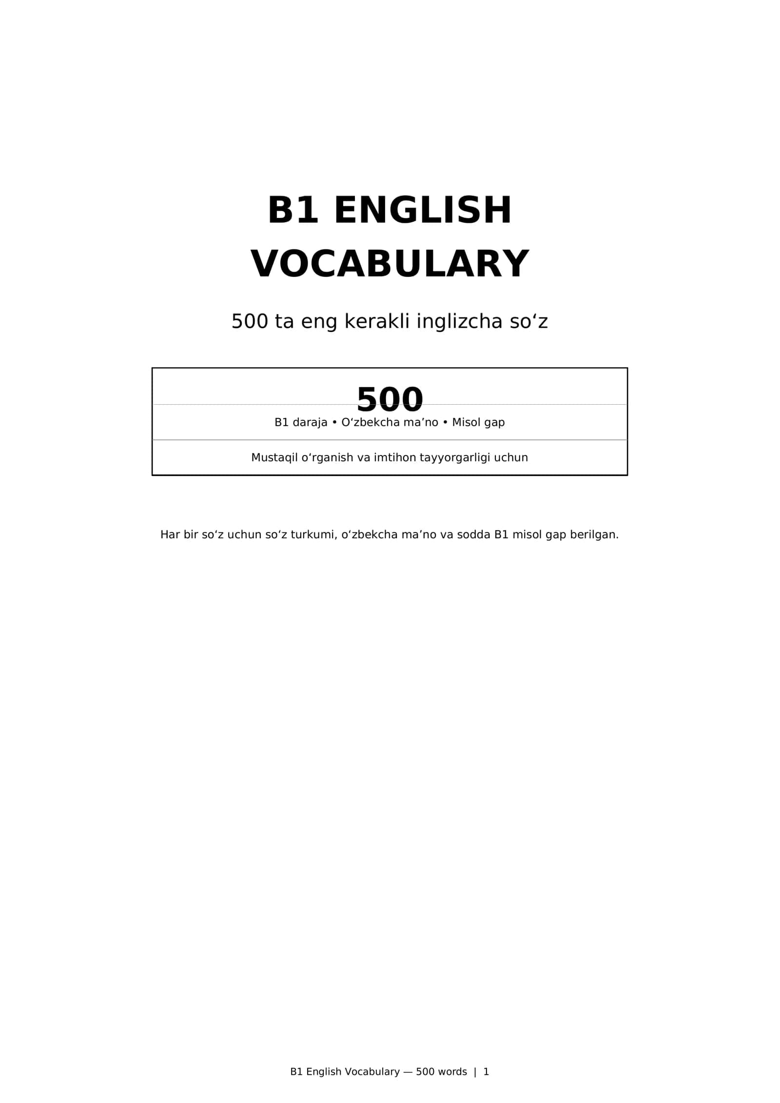 📚B1 English Vocabulary — 500 ta eng kerakli inglizcha so‘z | O‘zbekcha tarjima + misollar 1