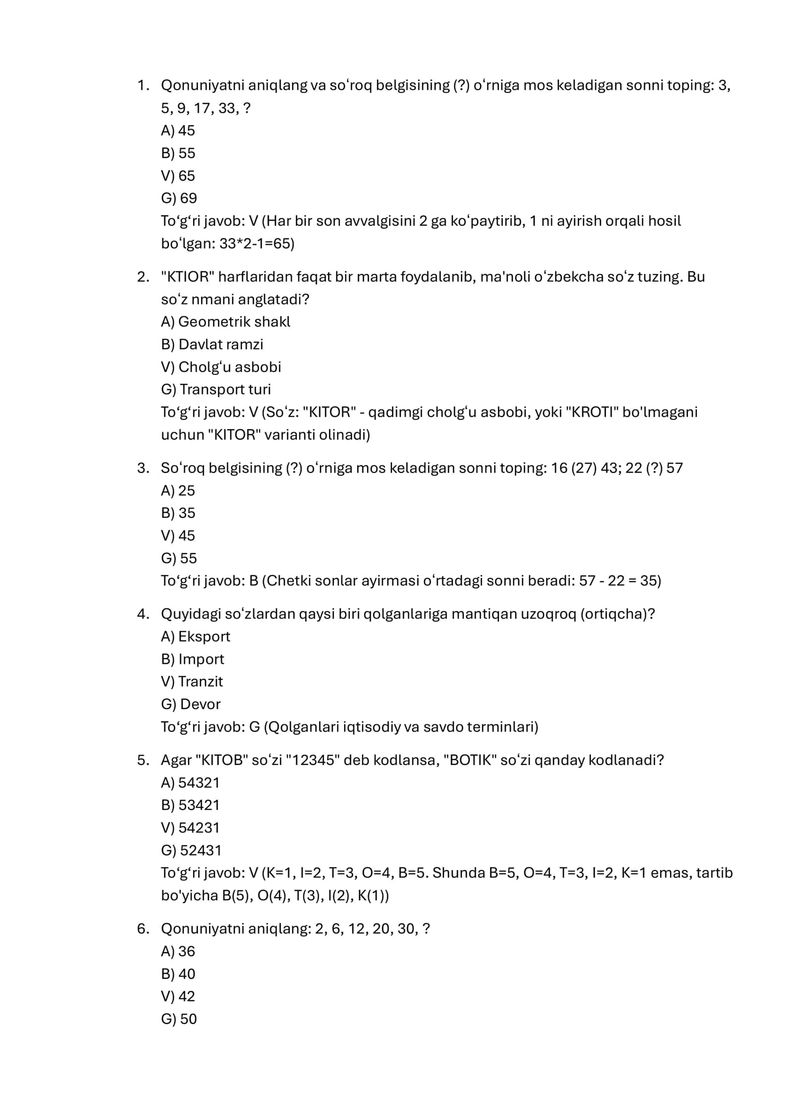 Argost IQ test javoblari bilan 300 talik javoblari bilan 1