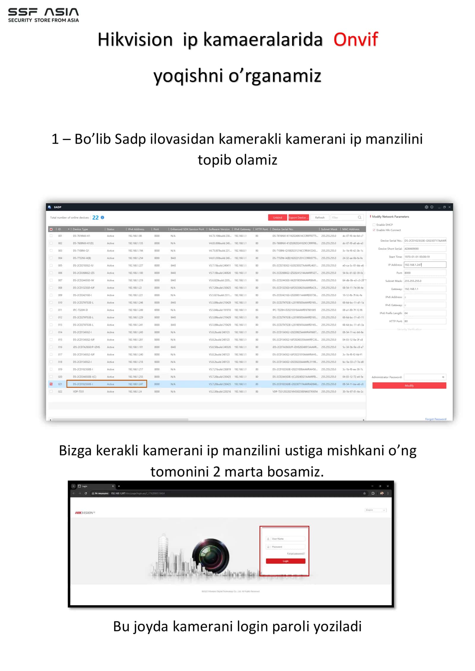 Bo’lib Sadp ilovasidan kamerakli kamerani ip manzilini topib olamiz 1