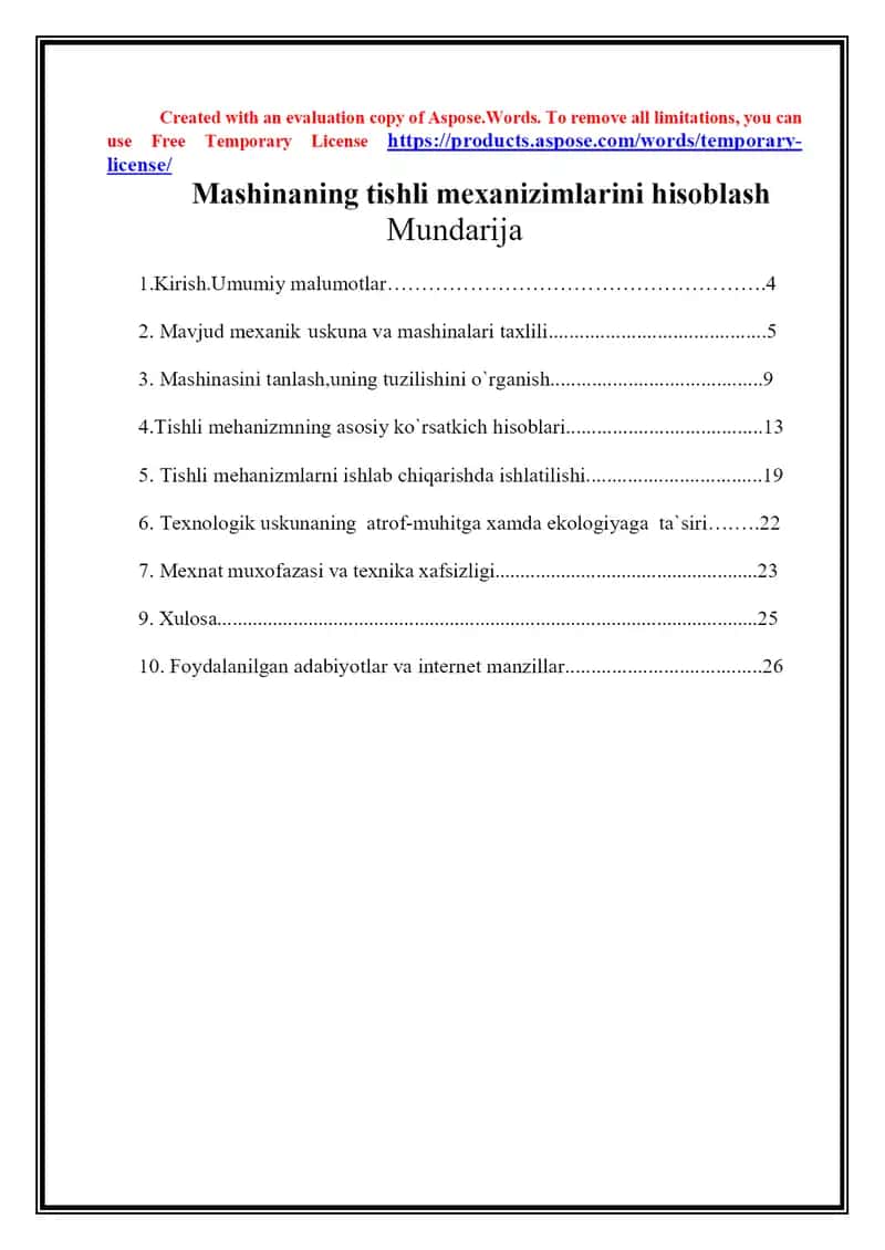 Mashinaning tishli mexanizimlarini hisoblash 1