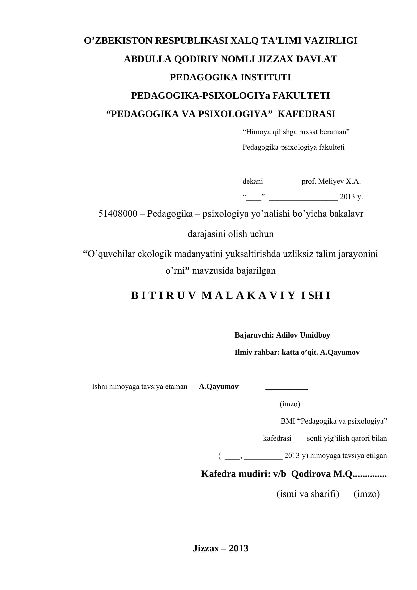 O’quvchilarini talim jarayjinda ekologik madanyatini oshirishning nazariy asoslari 1