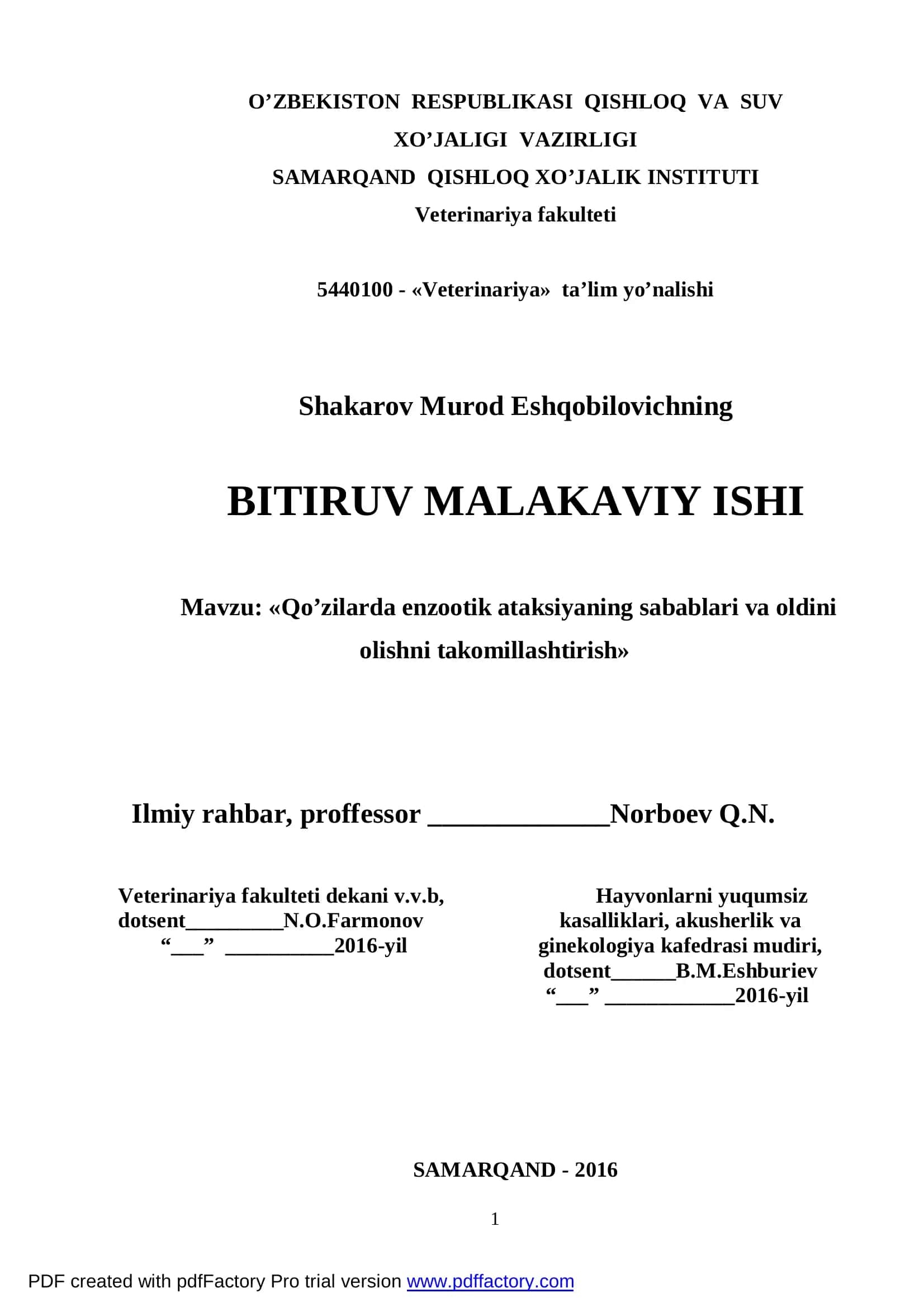 Qo’zilarda enzootik ataksiyaning sabablari va oldini olishni takomillashtirish 1
