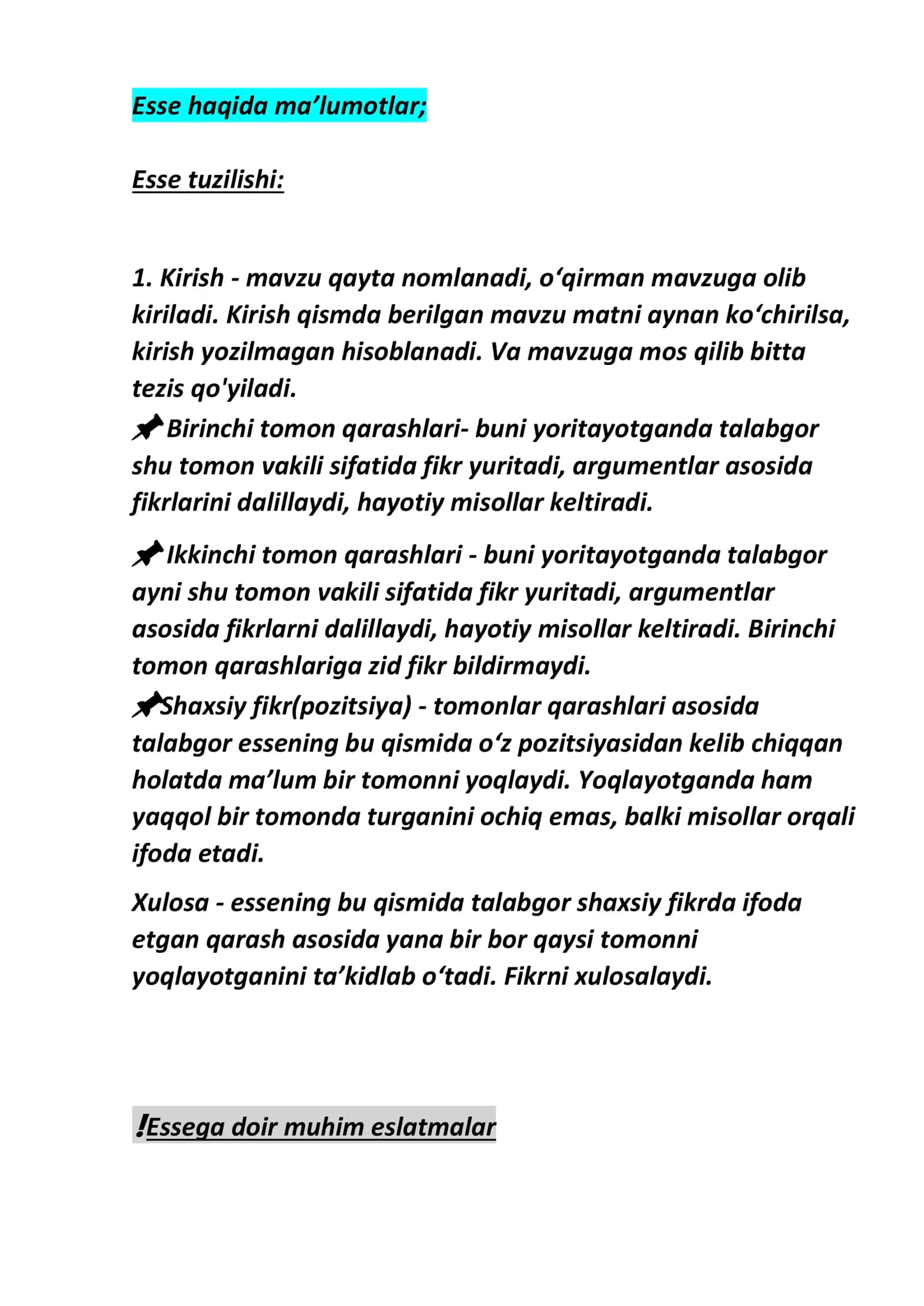 Esse tuzilishi va u haqida umumiy ma'lumotlar 1