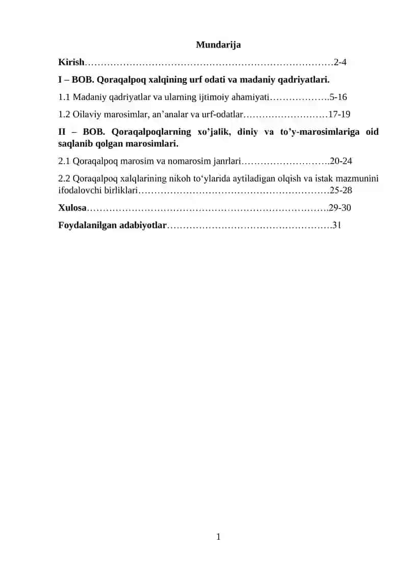 Qoraqalpoq xalqining urf odati va madaniy qadriyatlari
