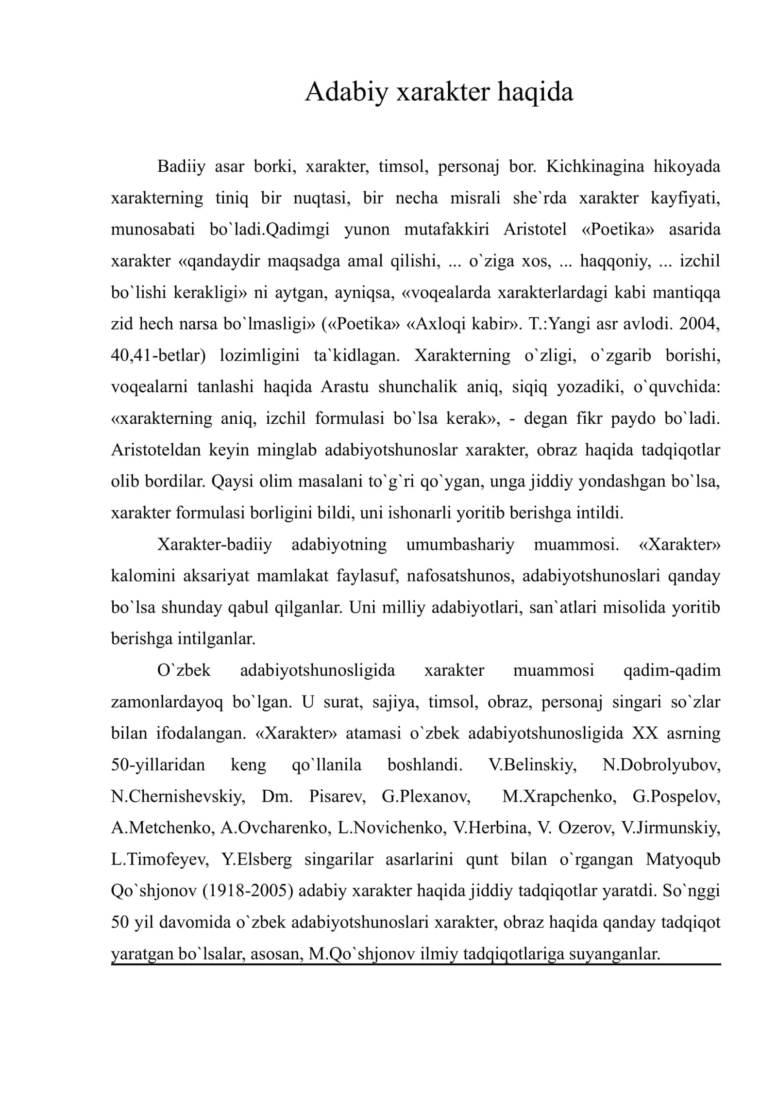 Adabiy xarakter haqida 1