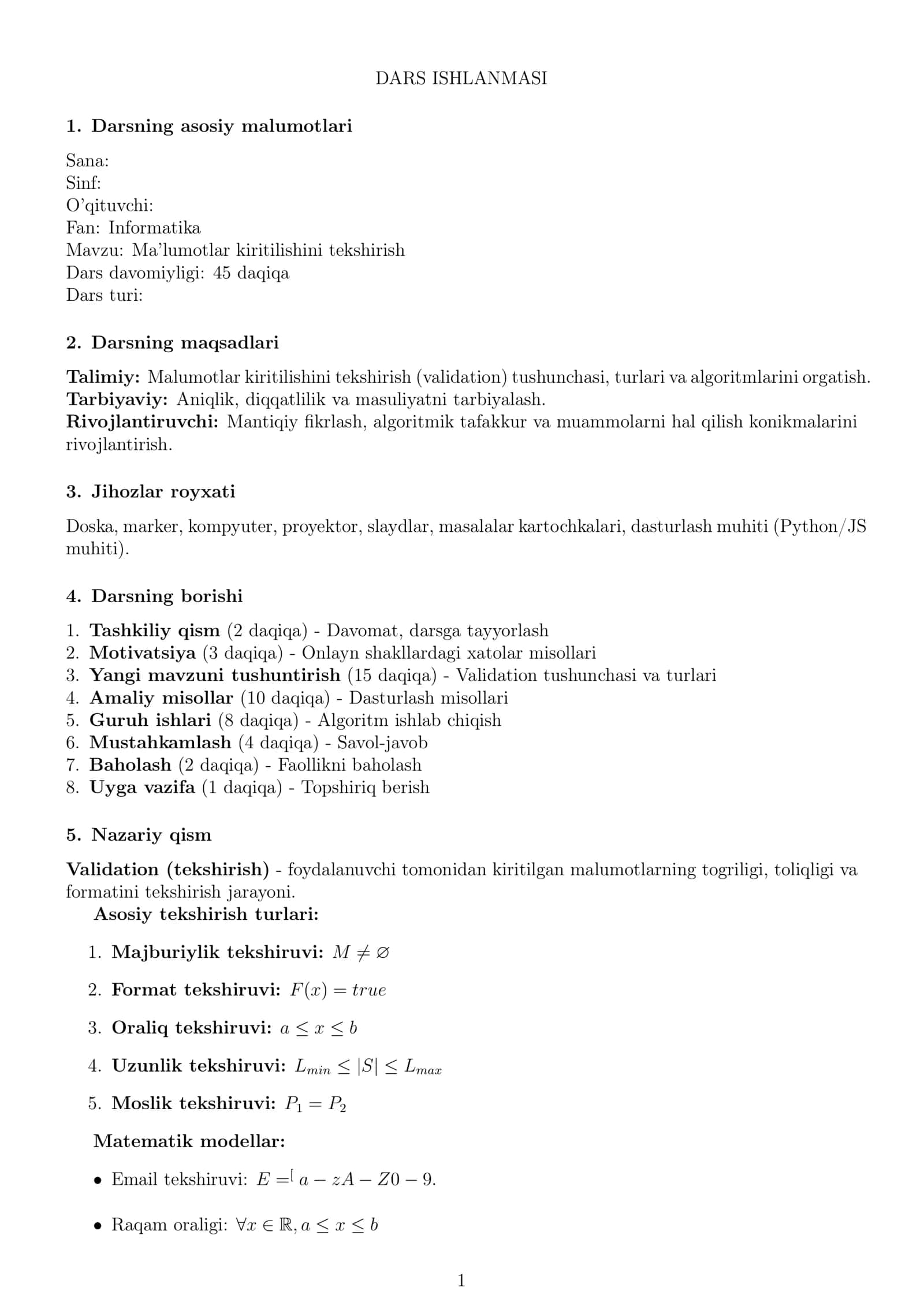 Ma’lumotlar kiritilishini tekshirish 1