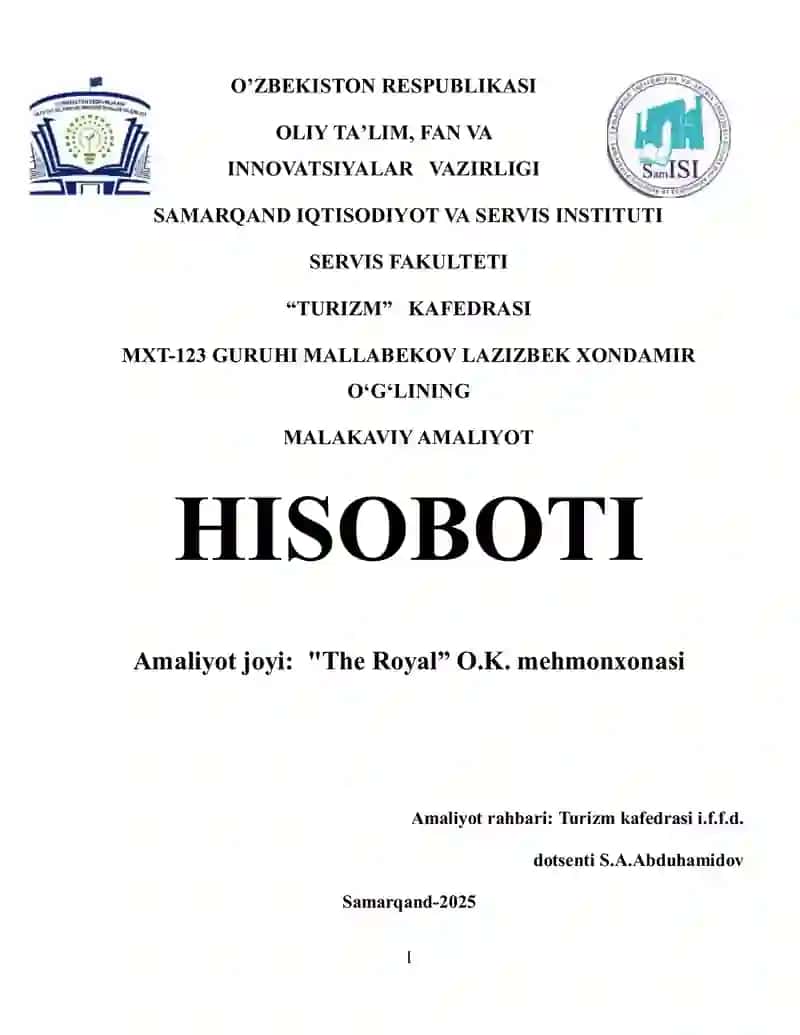 The Royal O.K. mehmonxonasining malakaviy amaliyoti