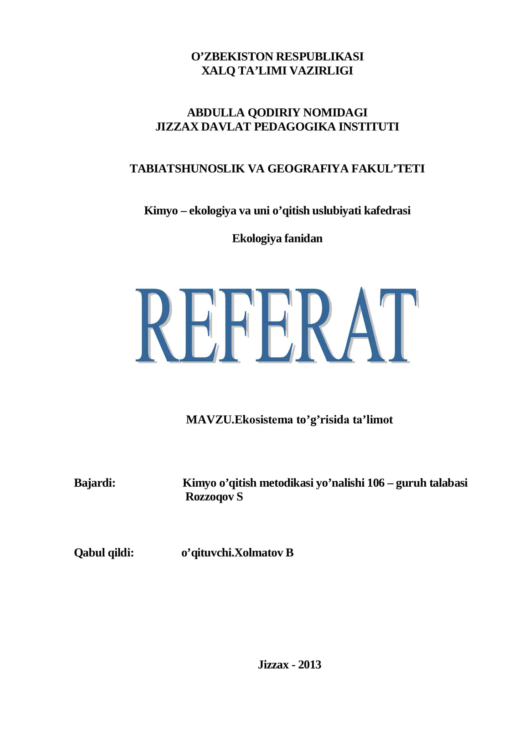 Ekosistema to’g’risida ta’limot 1