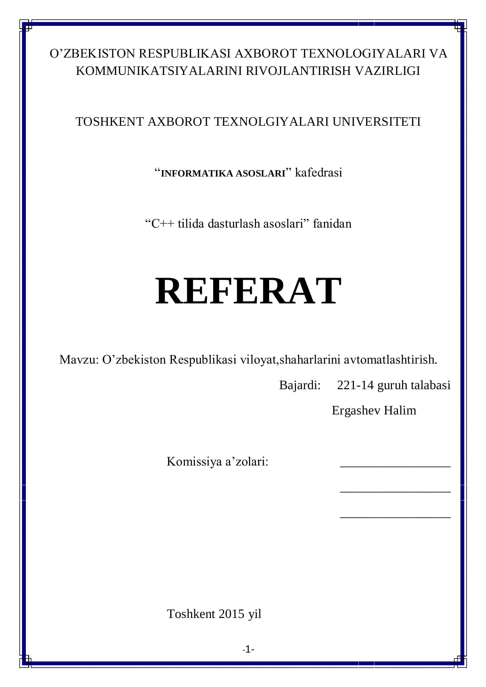 O’zbekiston Respublikasi viloyat, shaharlarini avtomatlashtirish 1