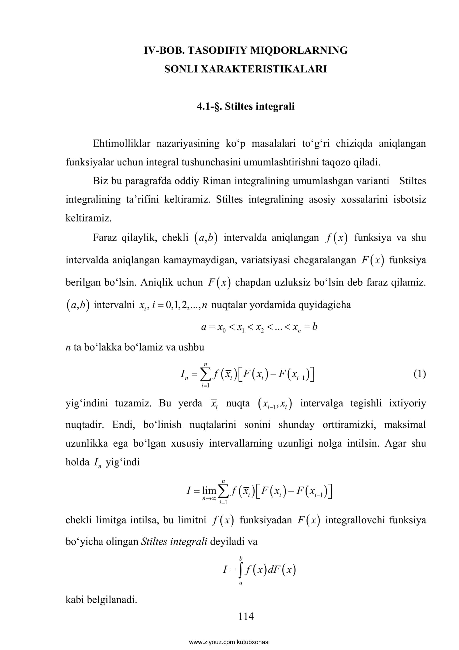 TASODIFIY MIQDORLARNING SONLI ХARAKТERISТIKALARI 1