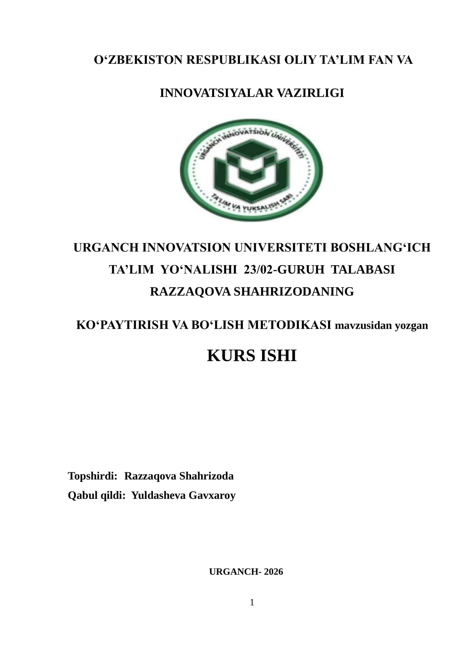 KO‘PAYTIRISH VA BO‘LISH METODIKASI 1