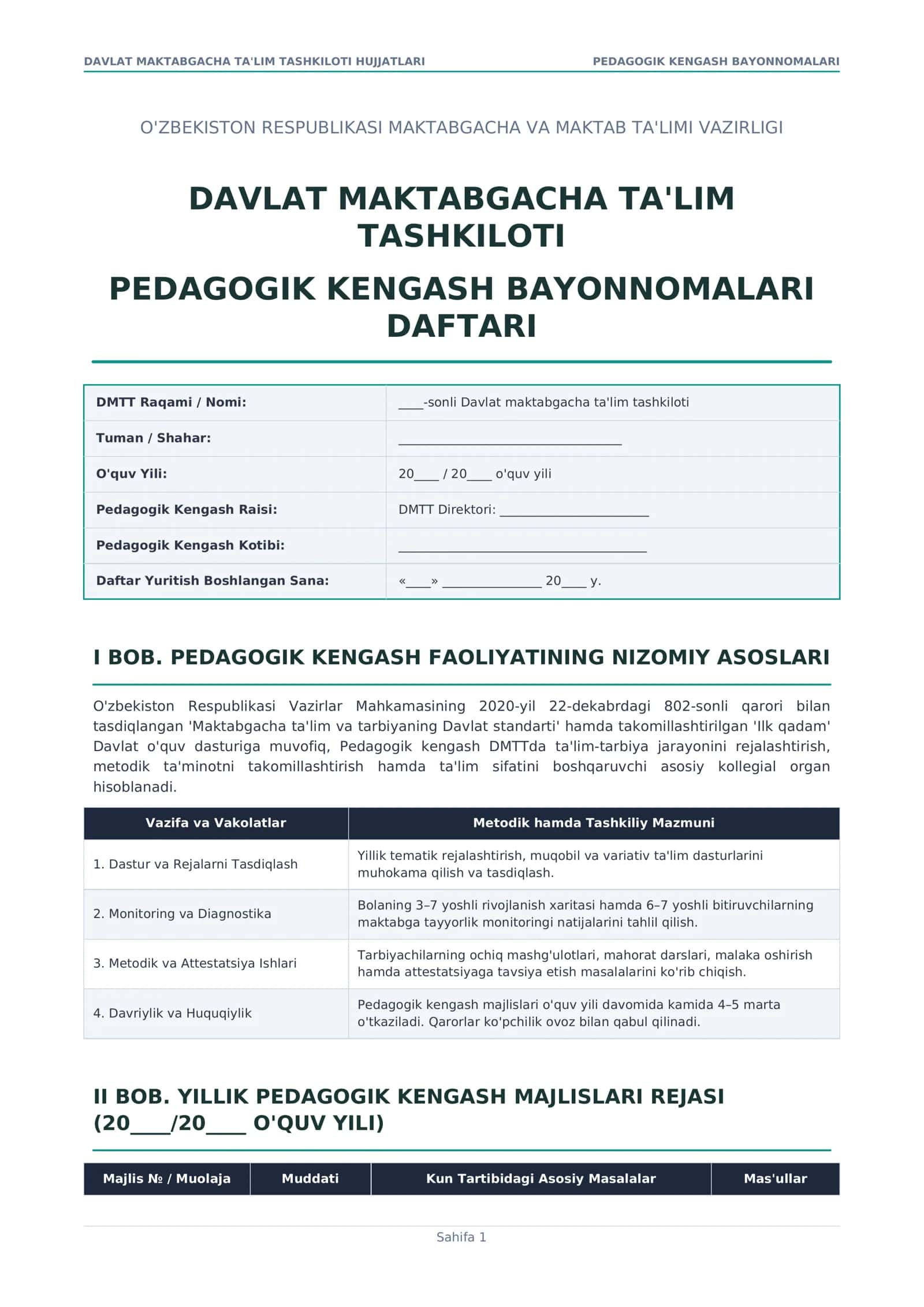 Pedagogik Kengash Bayonnoma 1