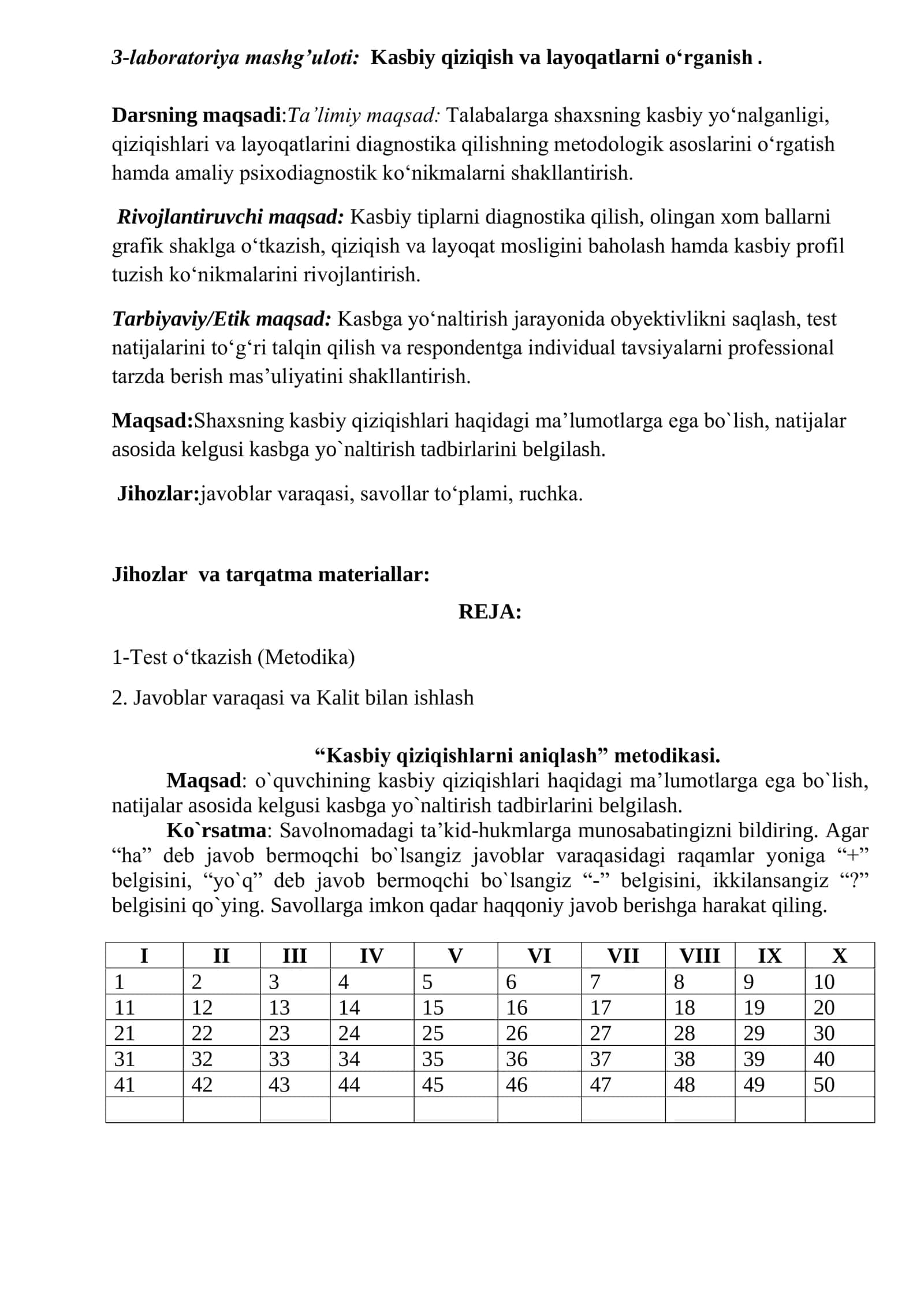 Kasbiy qiziqish va layoqatlarni o‘rganish 1