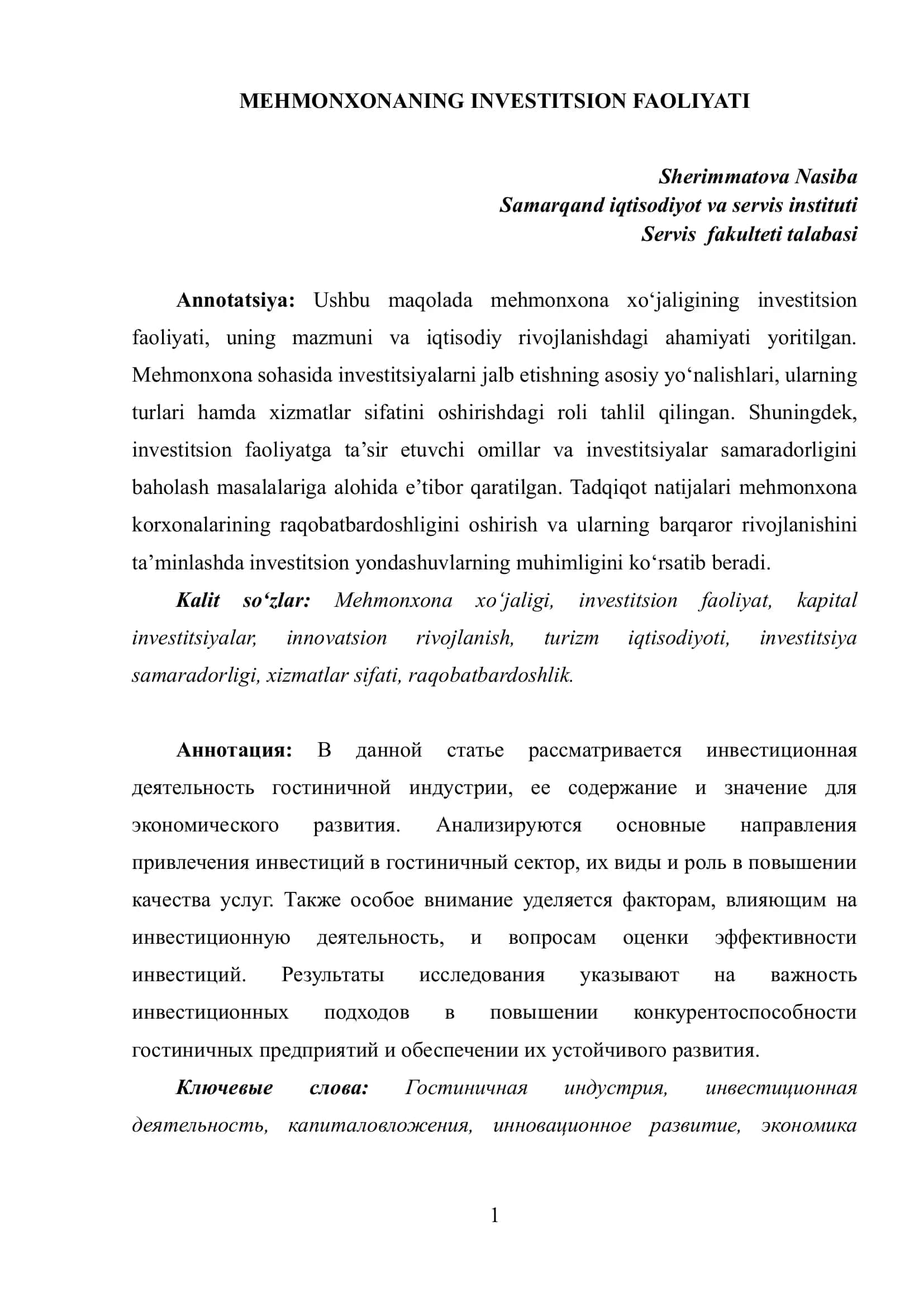 MEHMONXONANING INVESTITSION FAOLIYATI 1