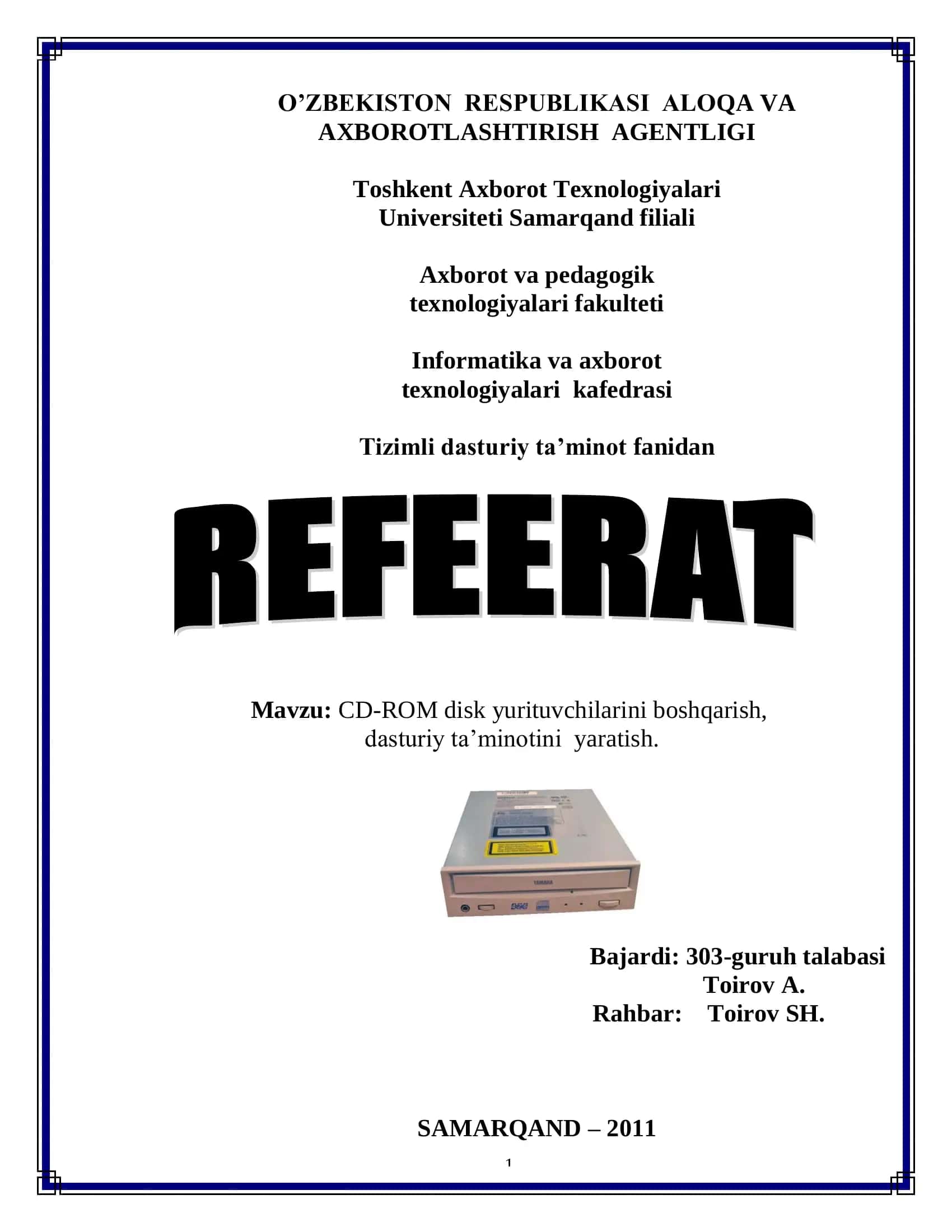 CD-ROM Disk Yurituvchilari Boshqarish 1