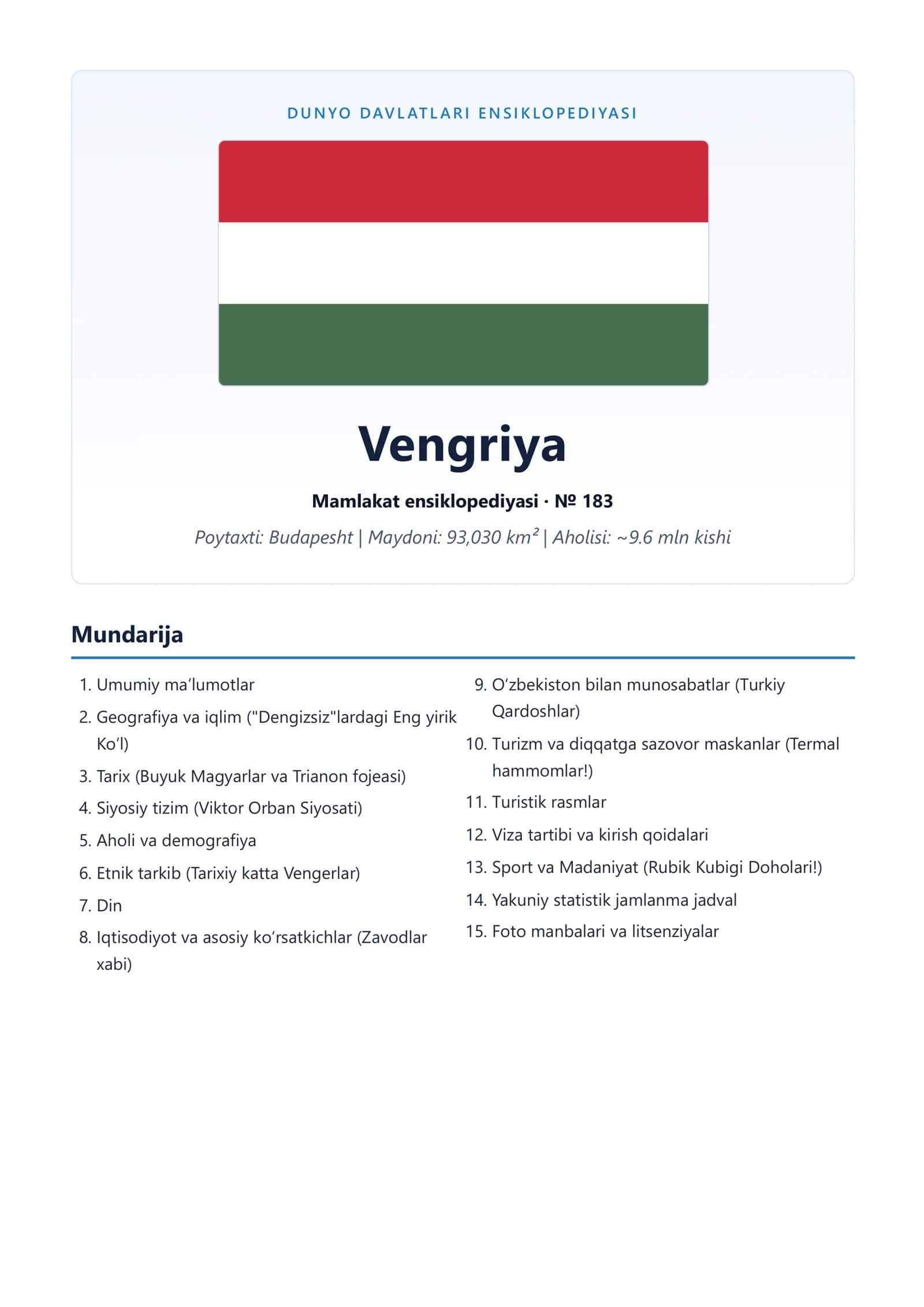 DAVLATLAR ENSIKLOPEDIYASI. Vengriya 1