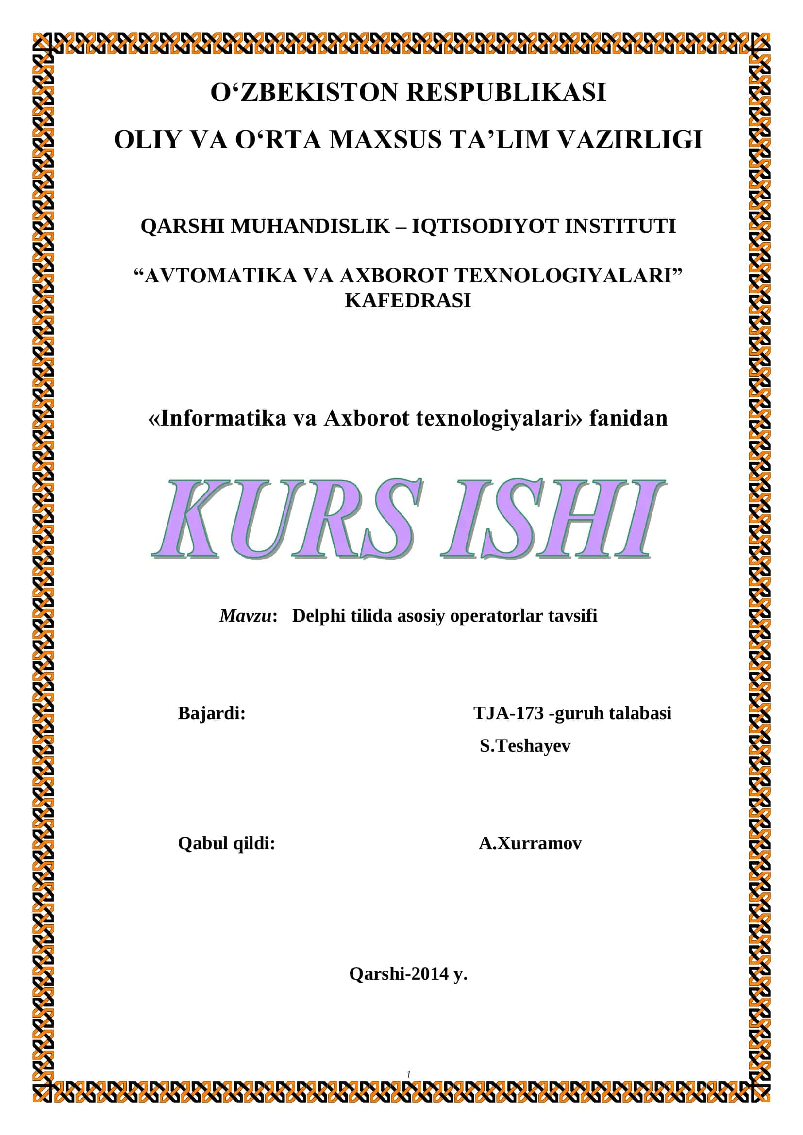 Delphi tilida asosiy operatorlar tavsifi 1