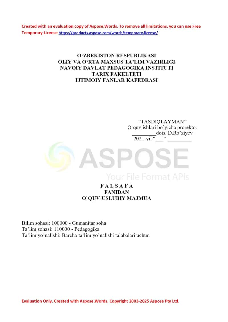 Falsafa fanidan o‘quv-uslubiy majmua 1