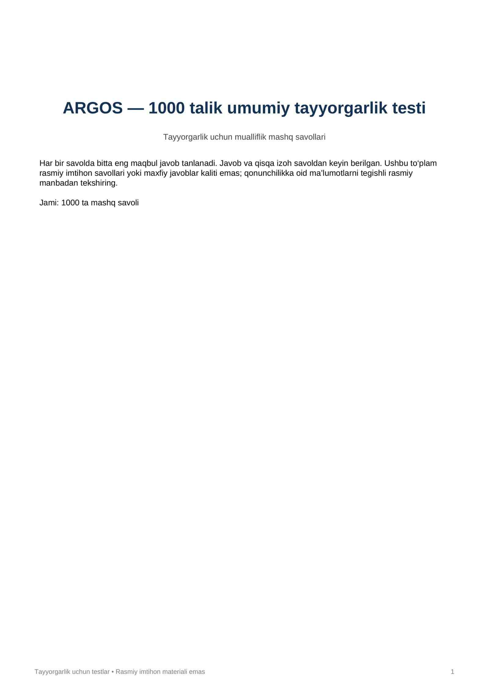 ARGOS — 1000 talik umumiy tayyorgarlik testi 1