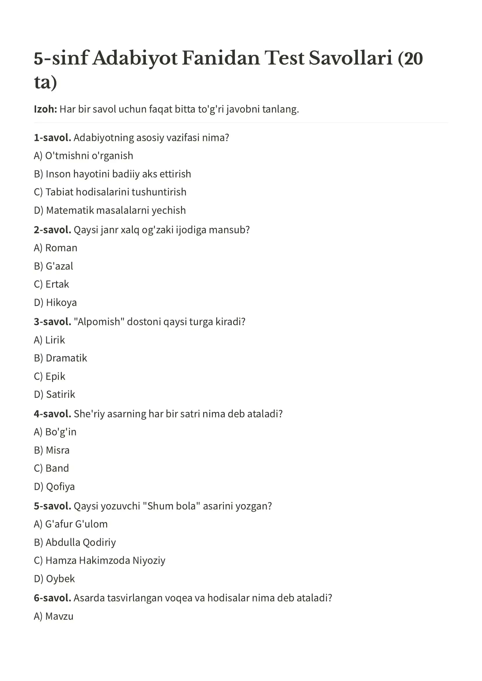 Adabiyot test 1